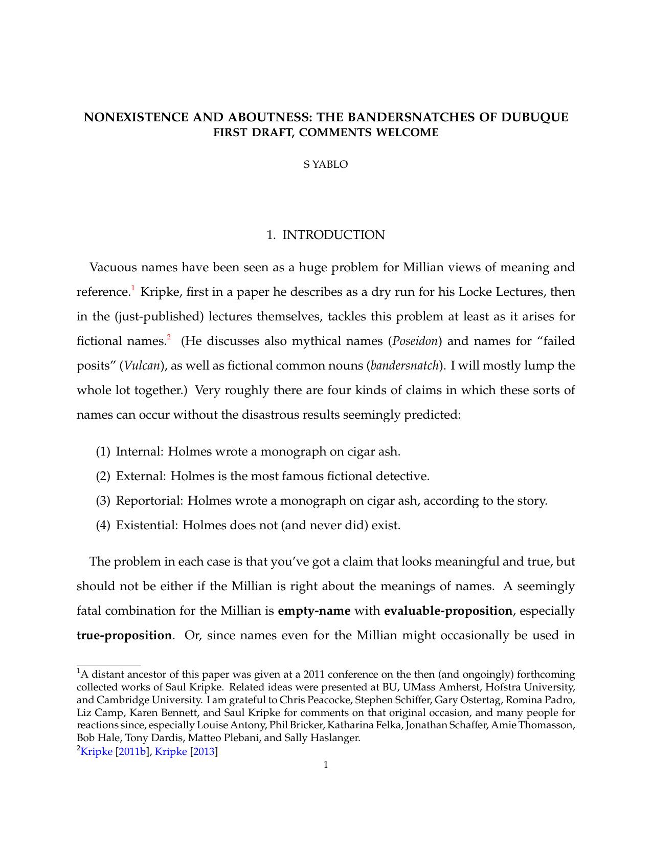 Nonexistence and Aboutness: The Bandersnatches of Dubuque (1st draft)