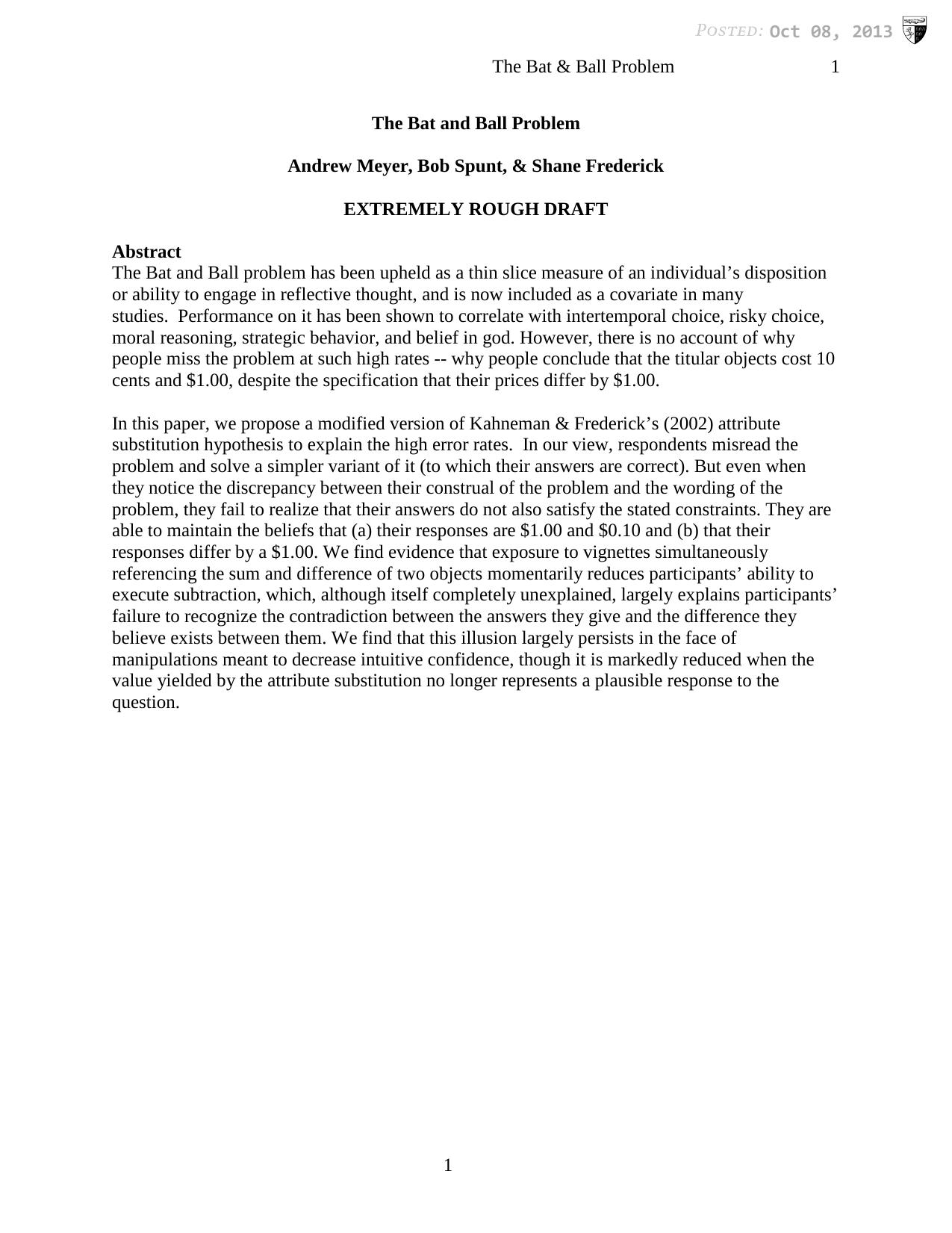 The Bat and Ball Problem