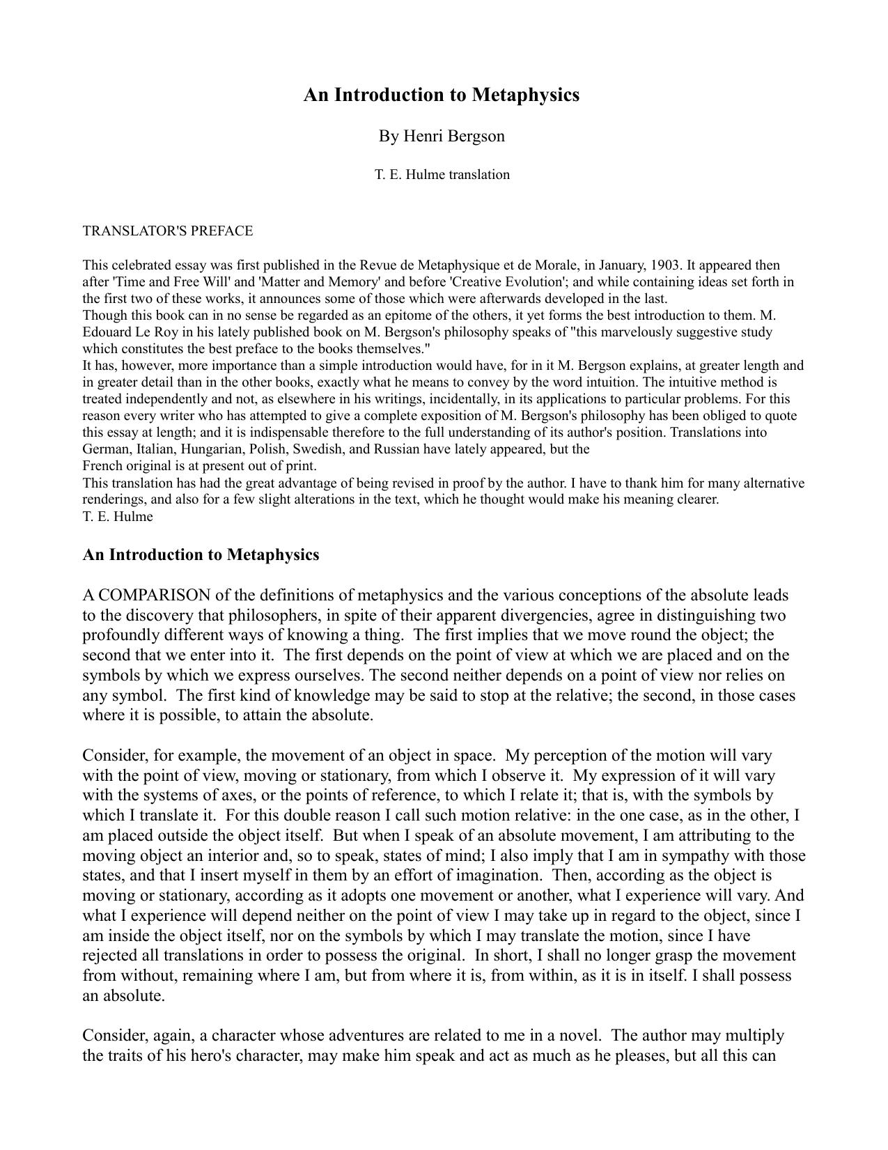 An Introduction to Metaphysics