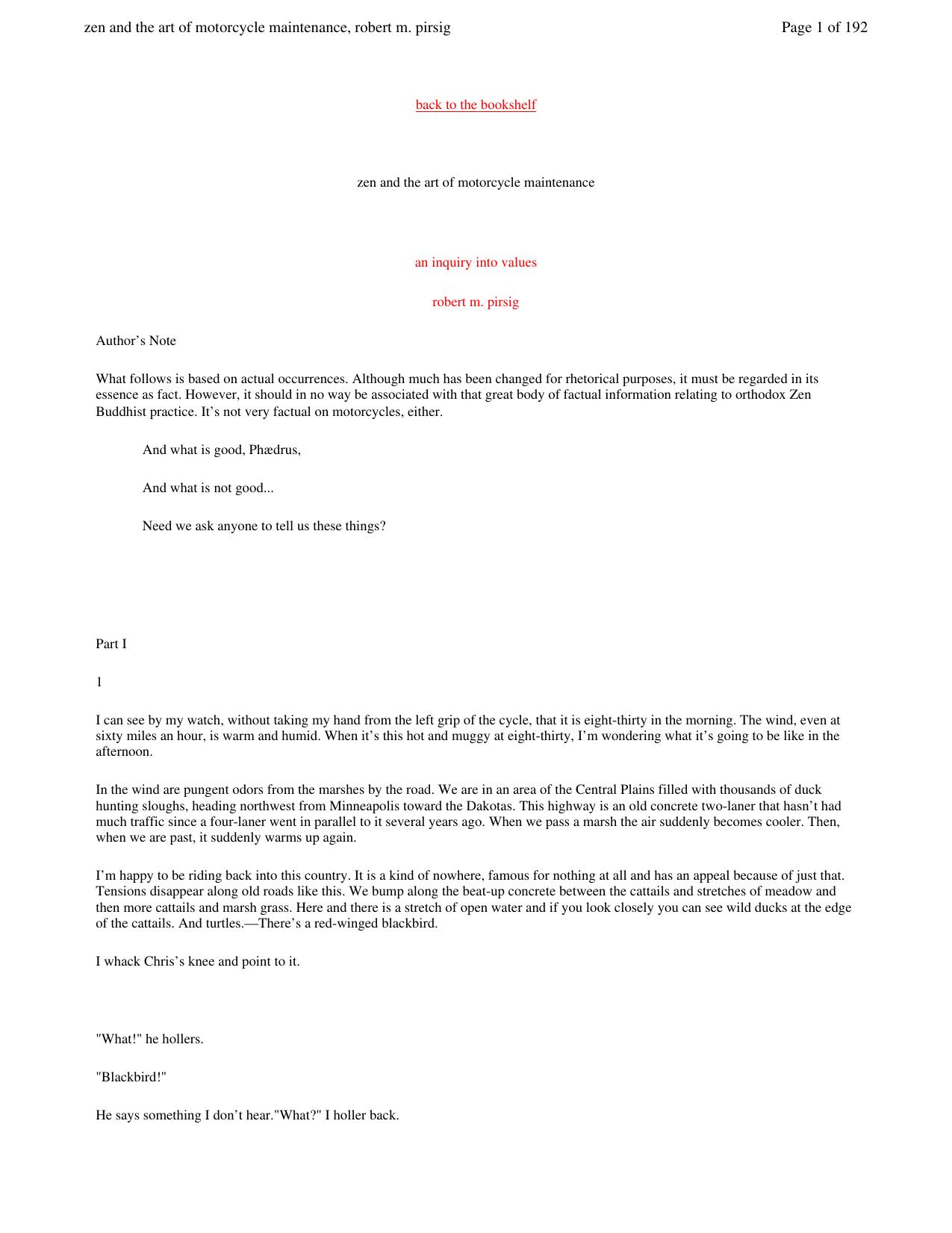 Zen and The Art of Motorcycle Maintenance: An Inquiry Into Values