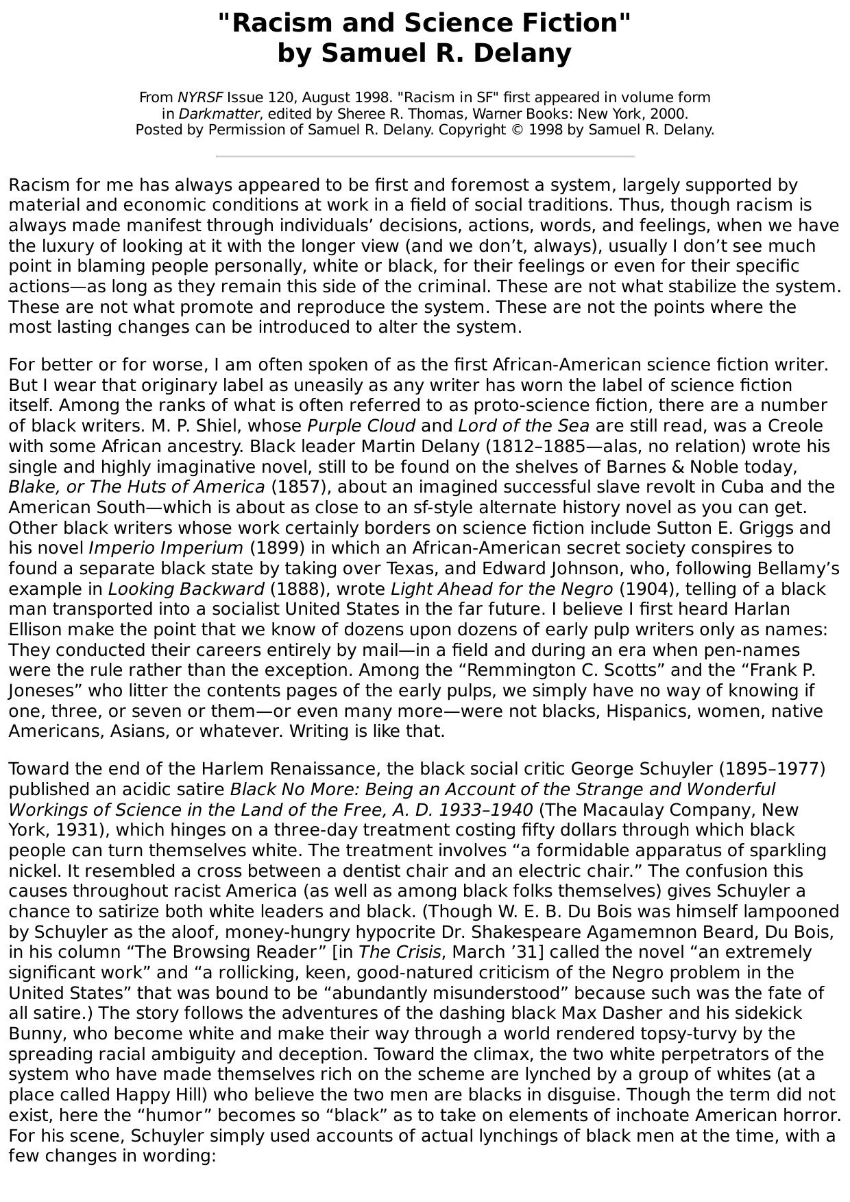 Racism and Science Fiction