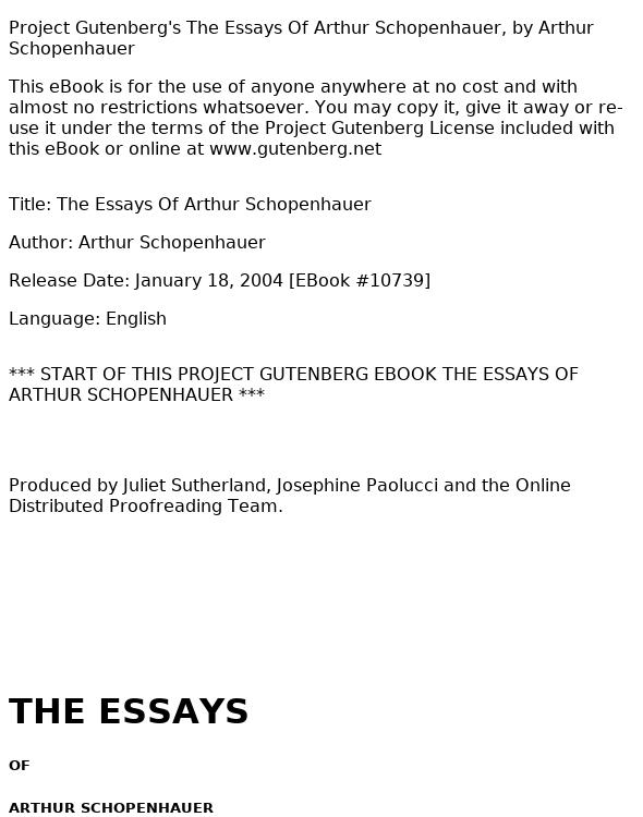 The Essays of Arthur Schopenhauer; On Human Nature