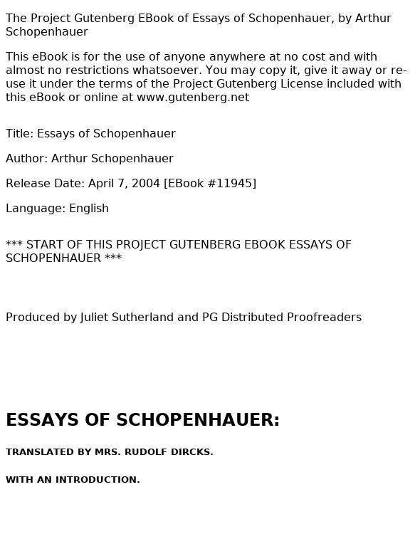 Essays of Schopenhauer