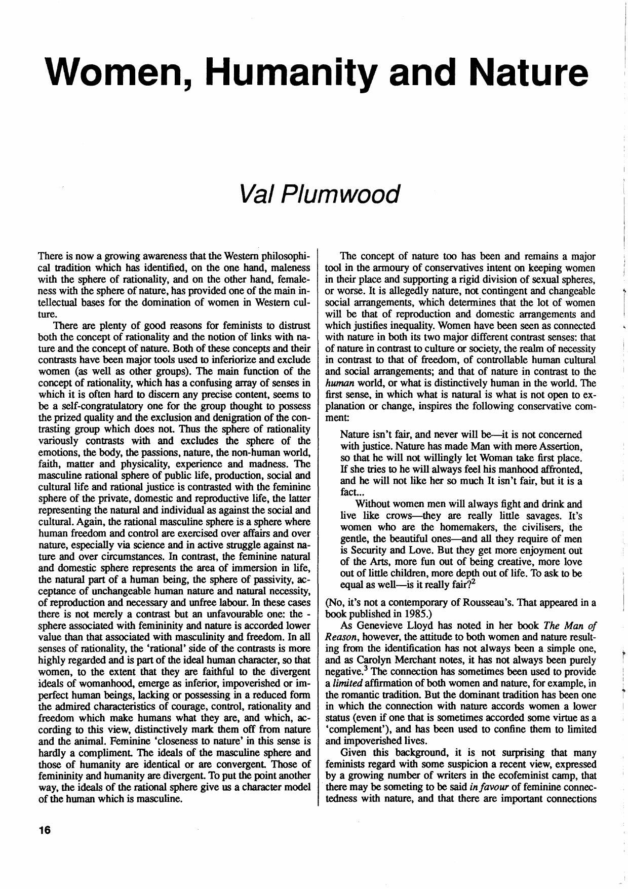 Women, Humanity, and Nature