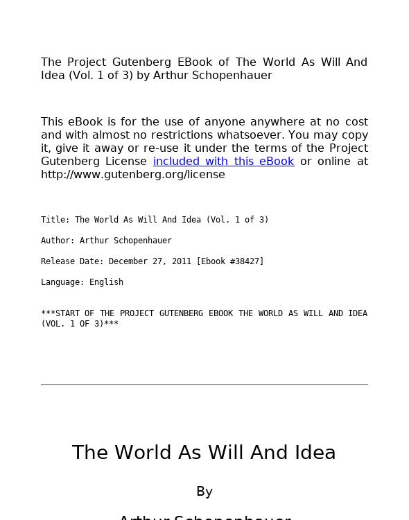 The World as Will and Idea (Vol. 1 of 3)