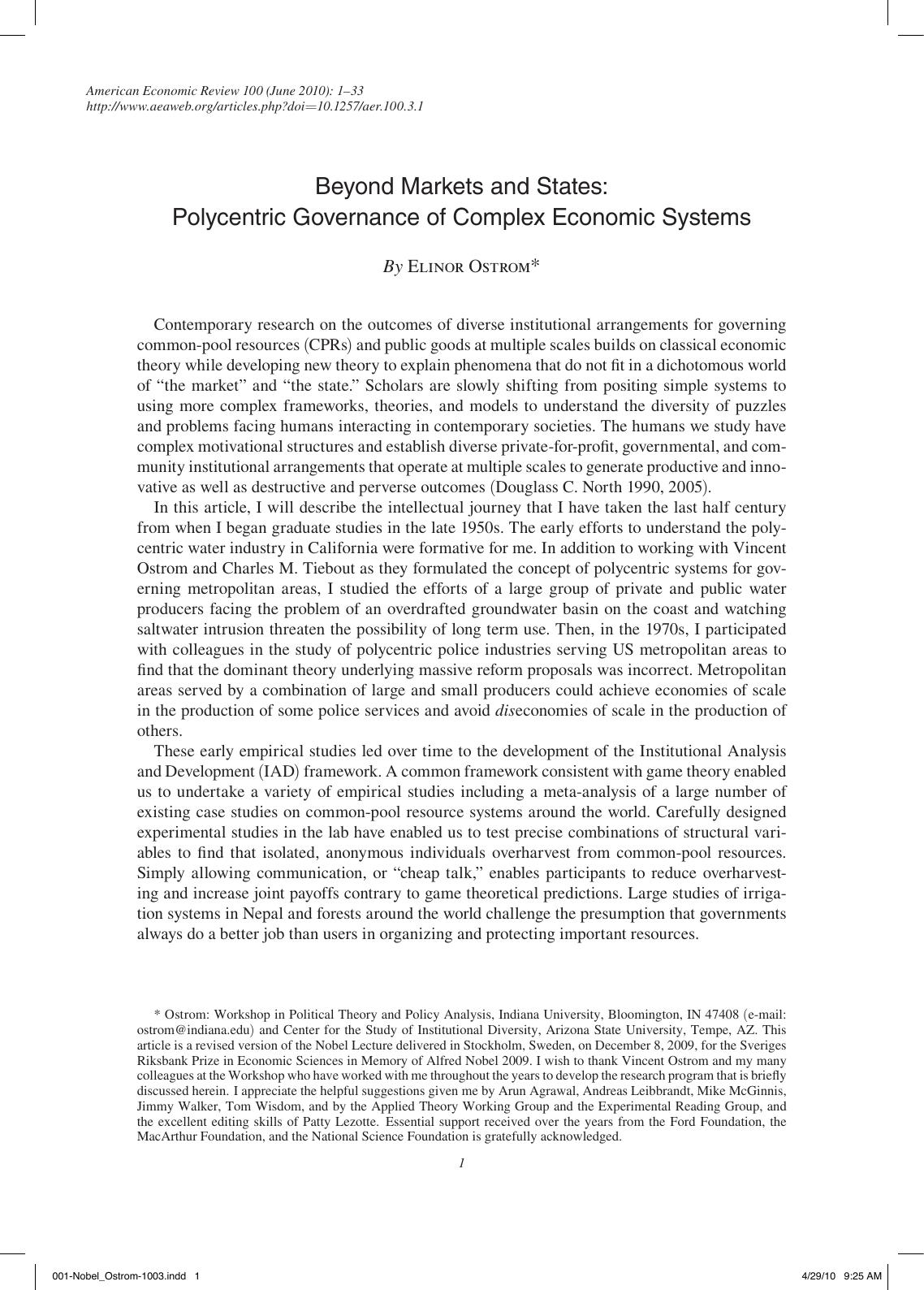 Beyond Markets and States: Polycentric Governance of Complex Economic Systems