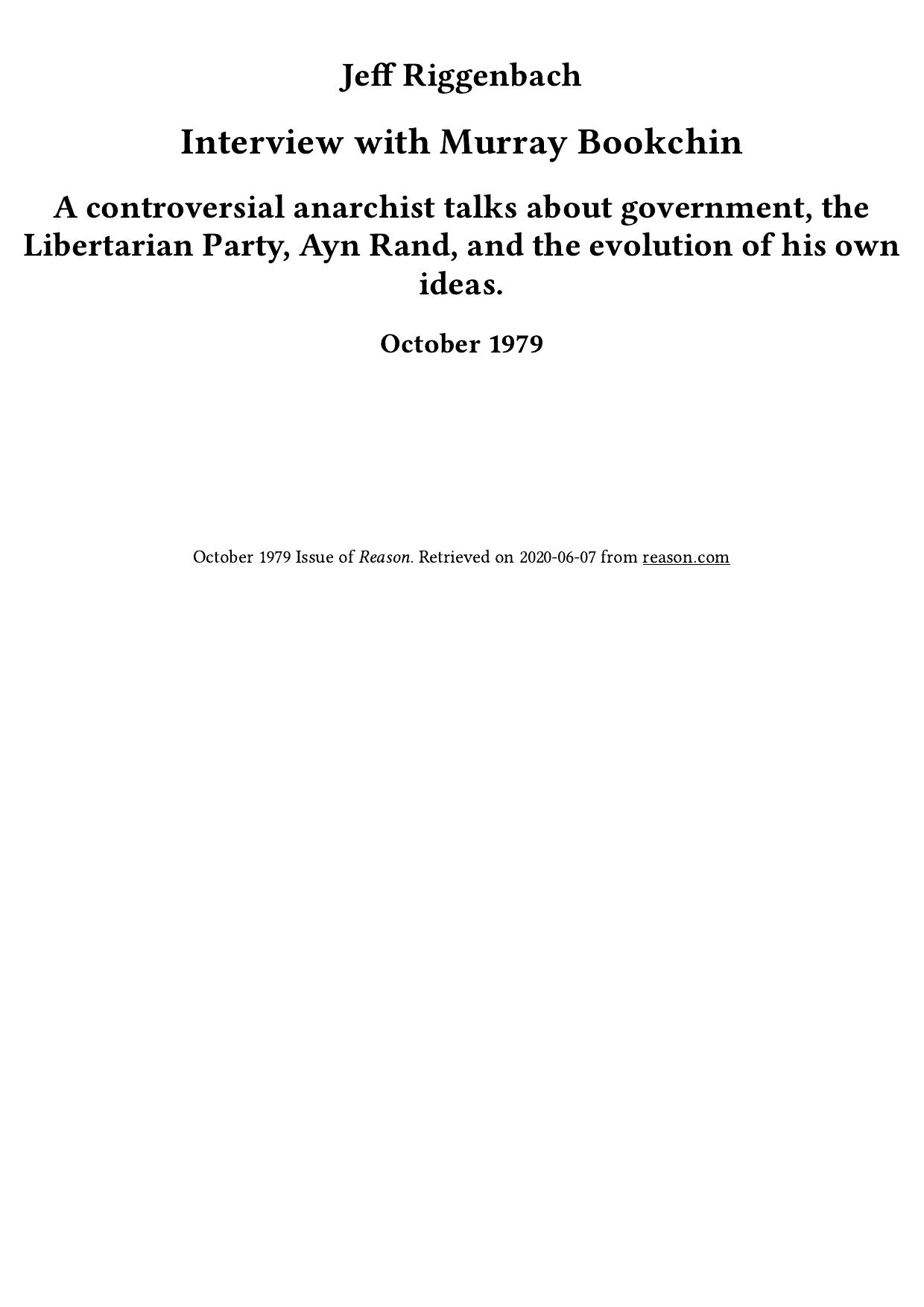 Interview with Murray Bookchin