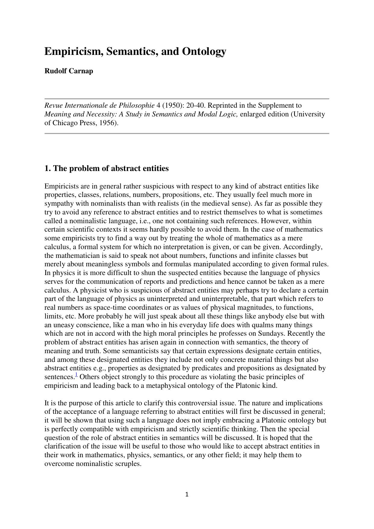 Empiricism, Semantics, and Ontology