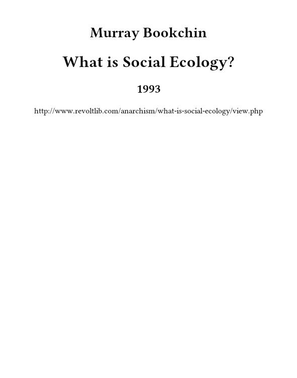 What is Social Ecology?