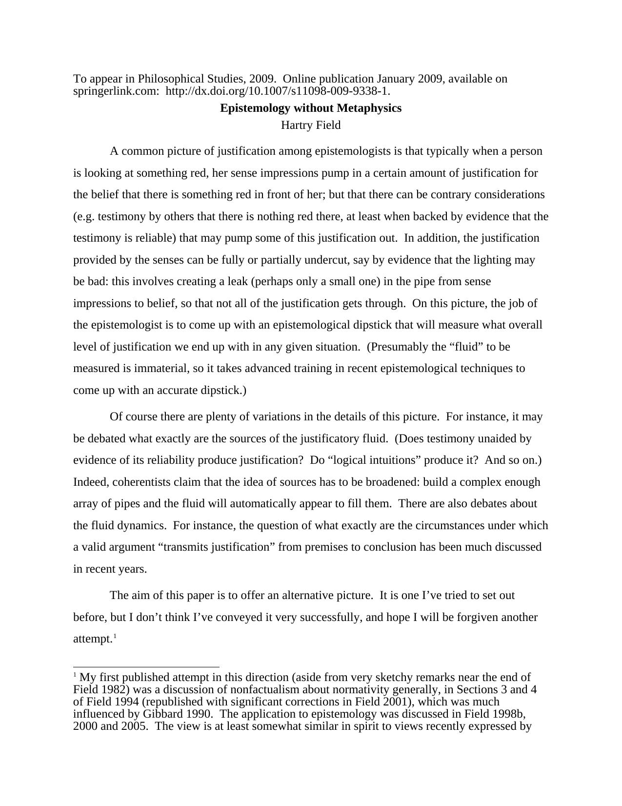 Epistemology without Metaphysics