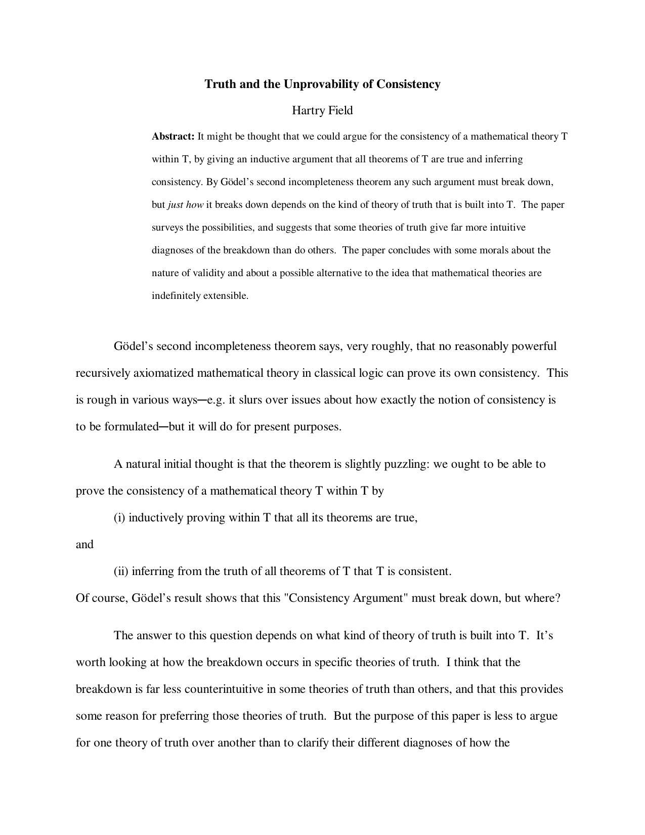 Truth and the Unprovability of Consistency