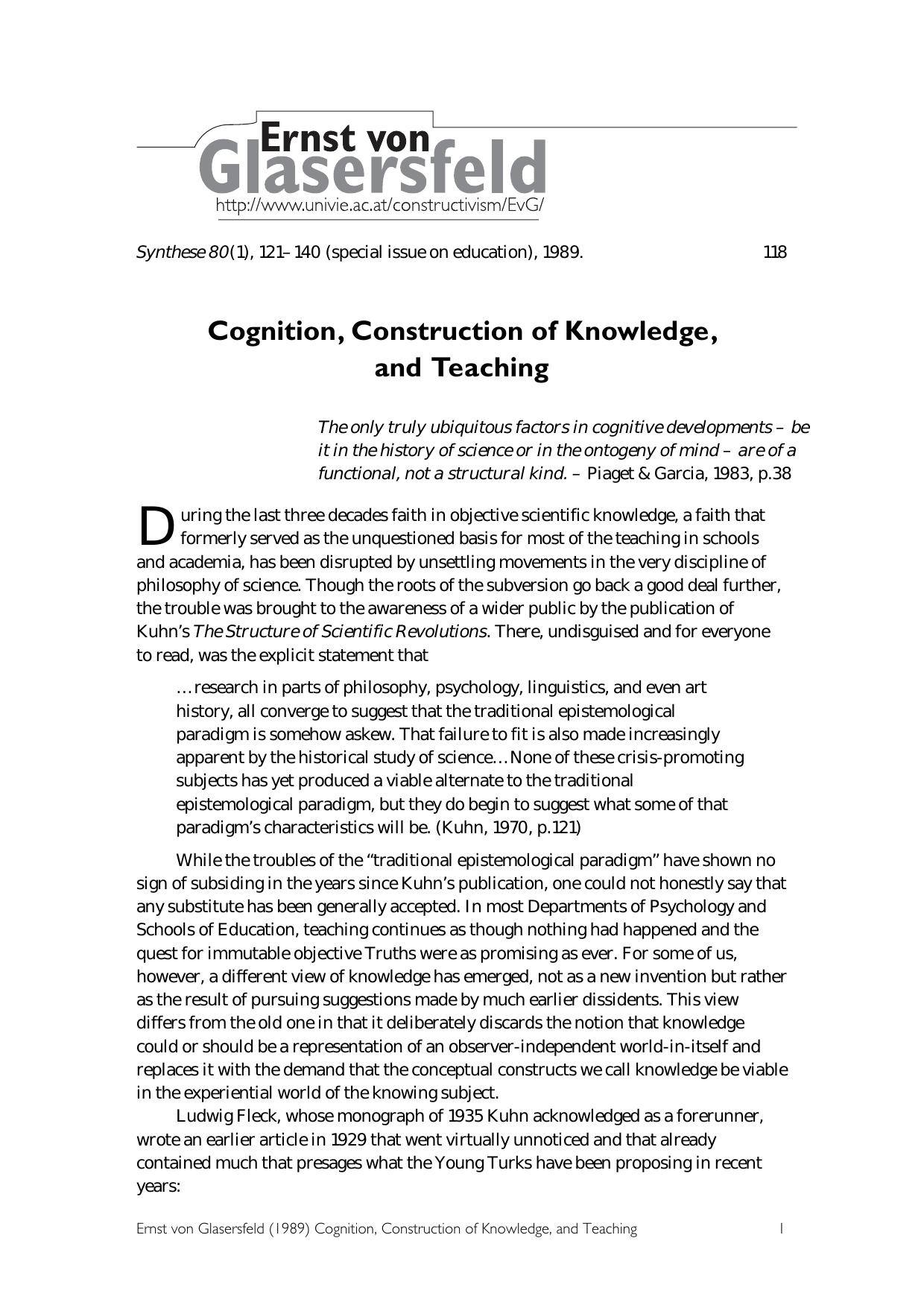 Cognition, Construction of Knowledge, and Teaching