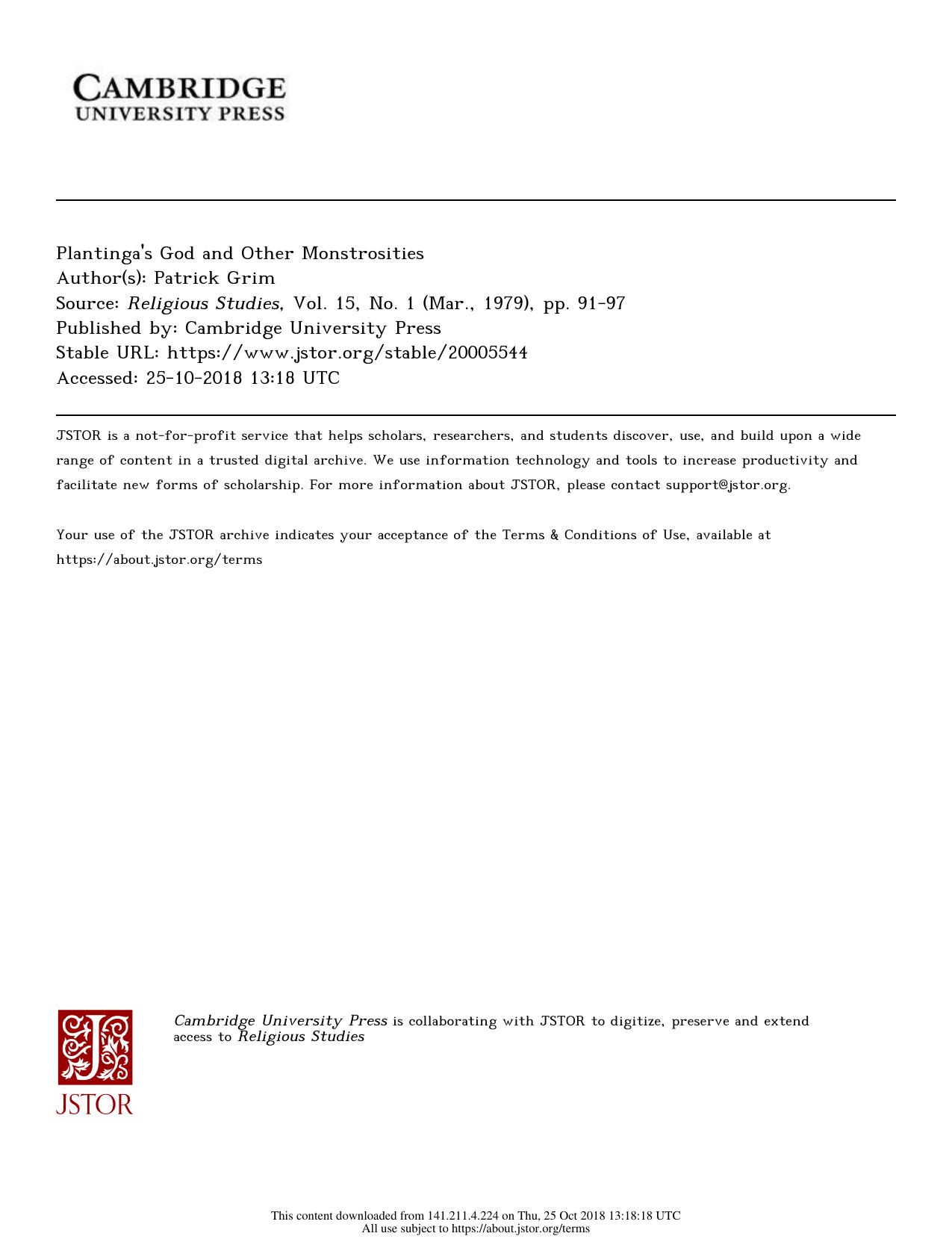 Plantinga's God and Other Monstrosities