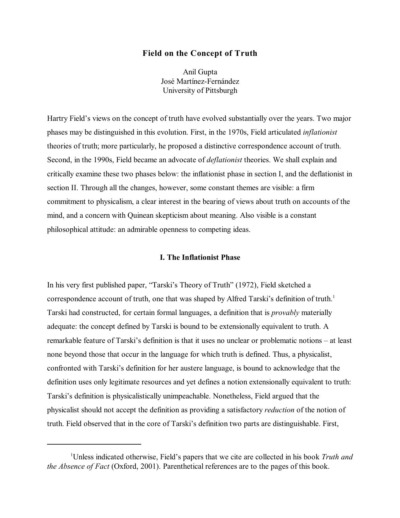 Field on the Concept of Truth