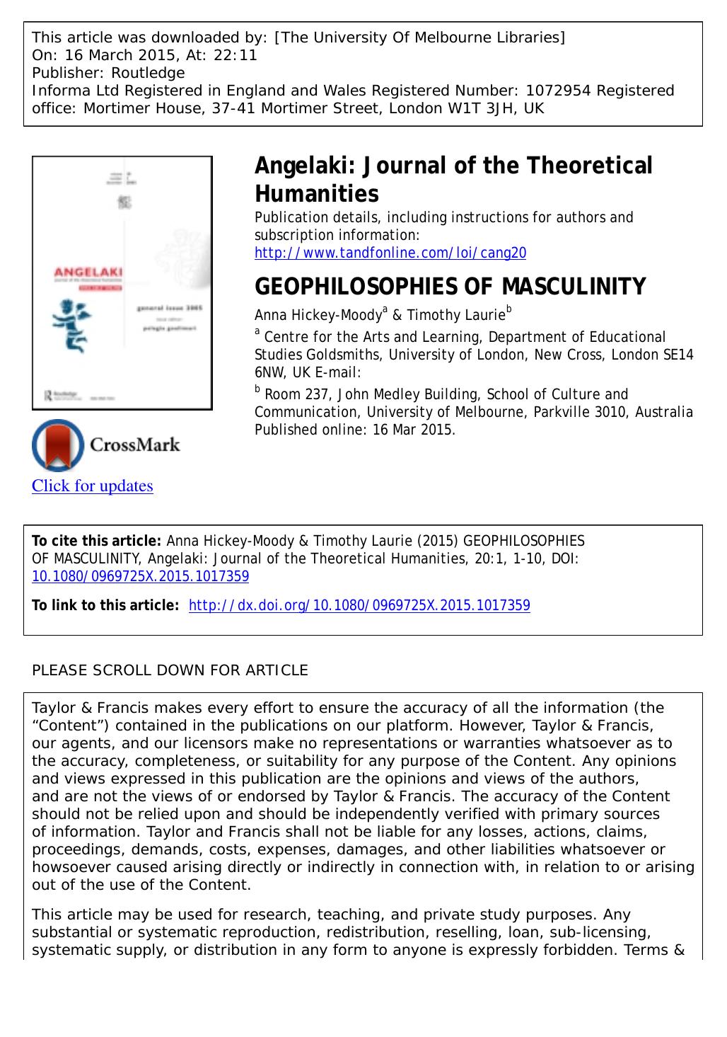 Geophilosophies of Masculinity: Remapping gender, aesthetics, and knowledge