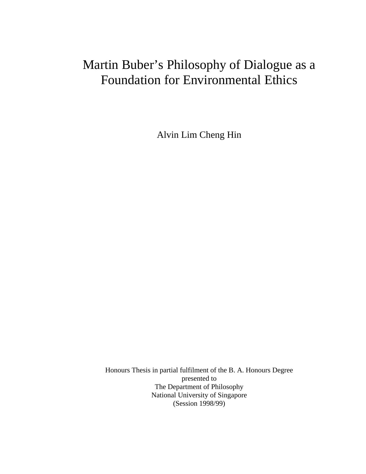 Martin Buber's Philosophy of Dialogue as a Foundation for Environmental Ethics