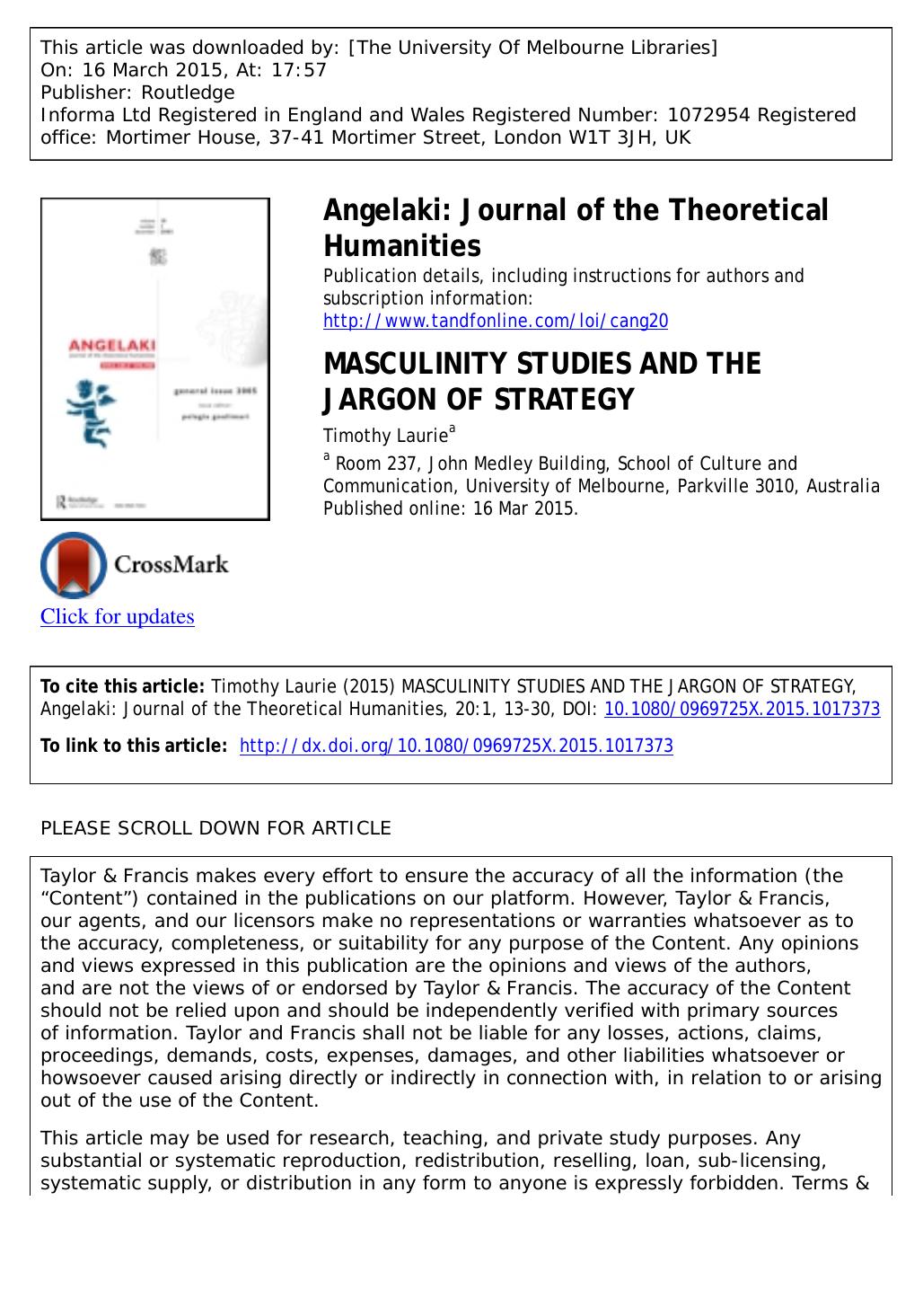 Masculinity Studies and the Jargon of Strategy: Hegemony, tautology, sense