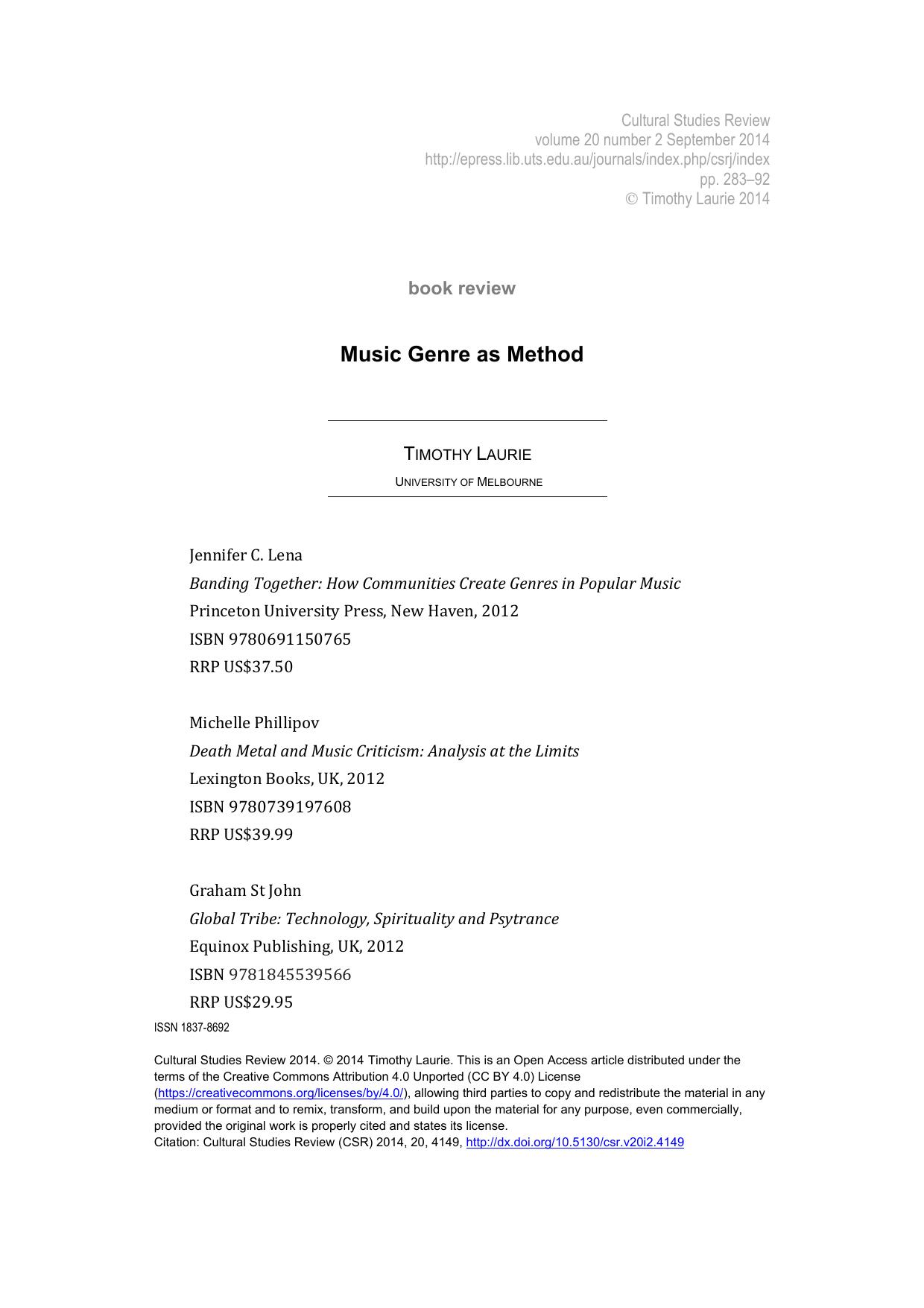 Music Genre as Method