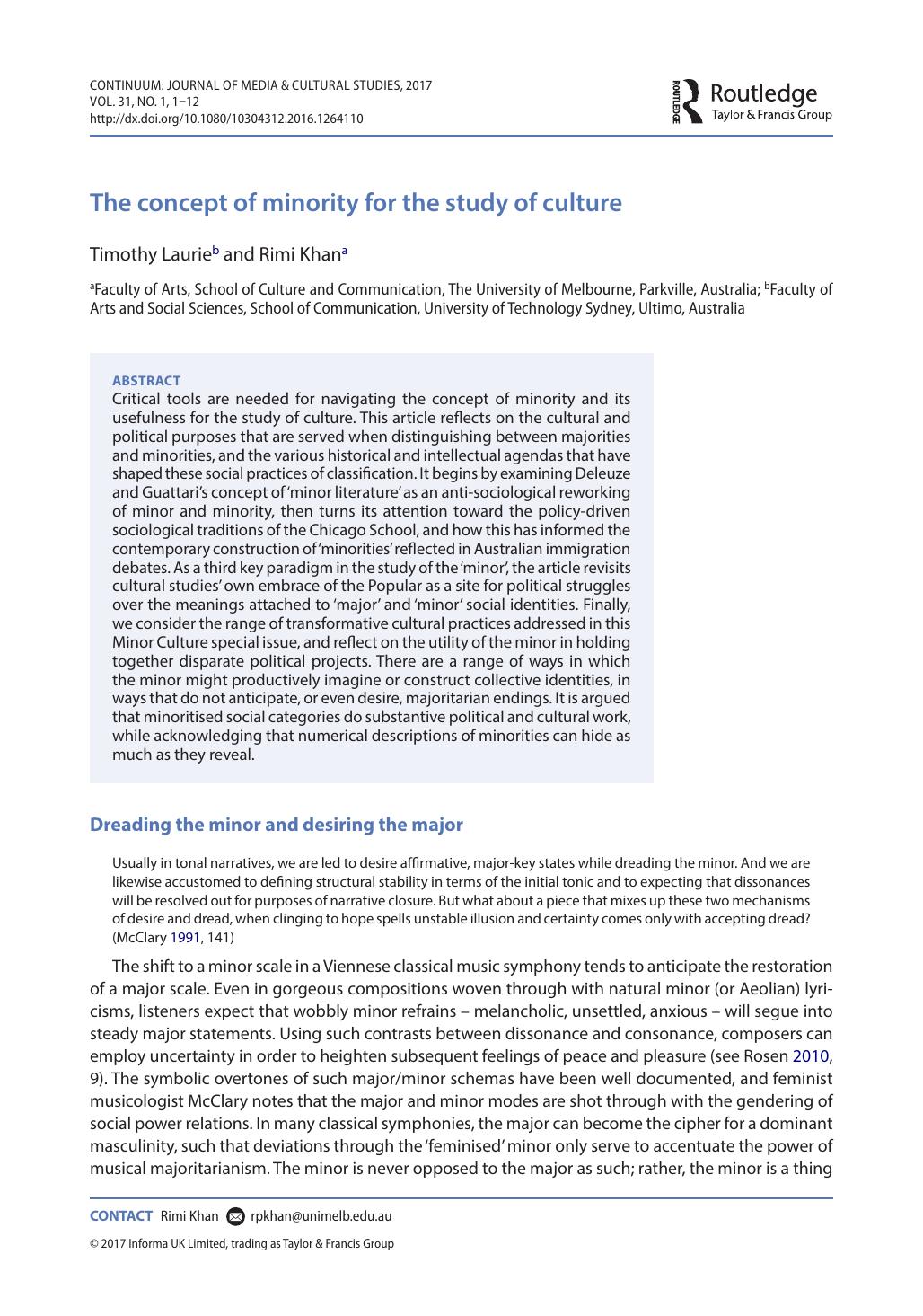 The concept of minority for the study of culture