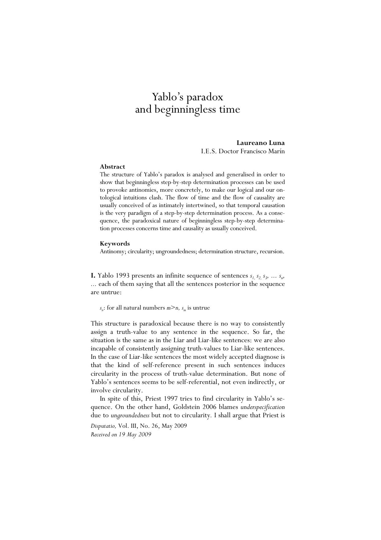 Yablo's Paradox and Beginningless Time