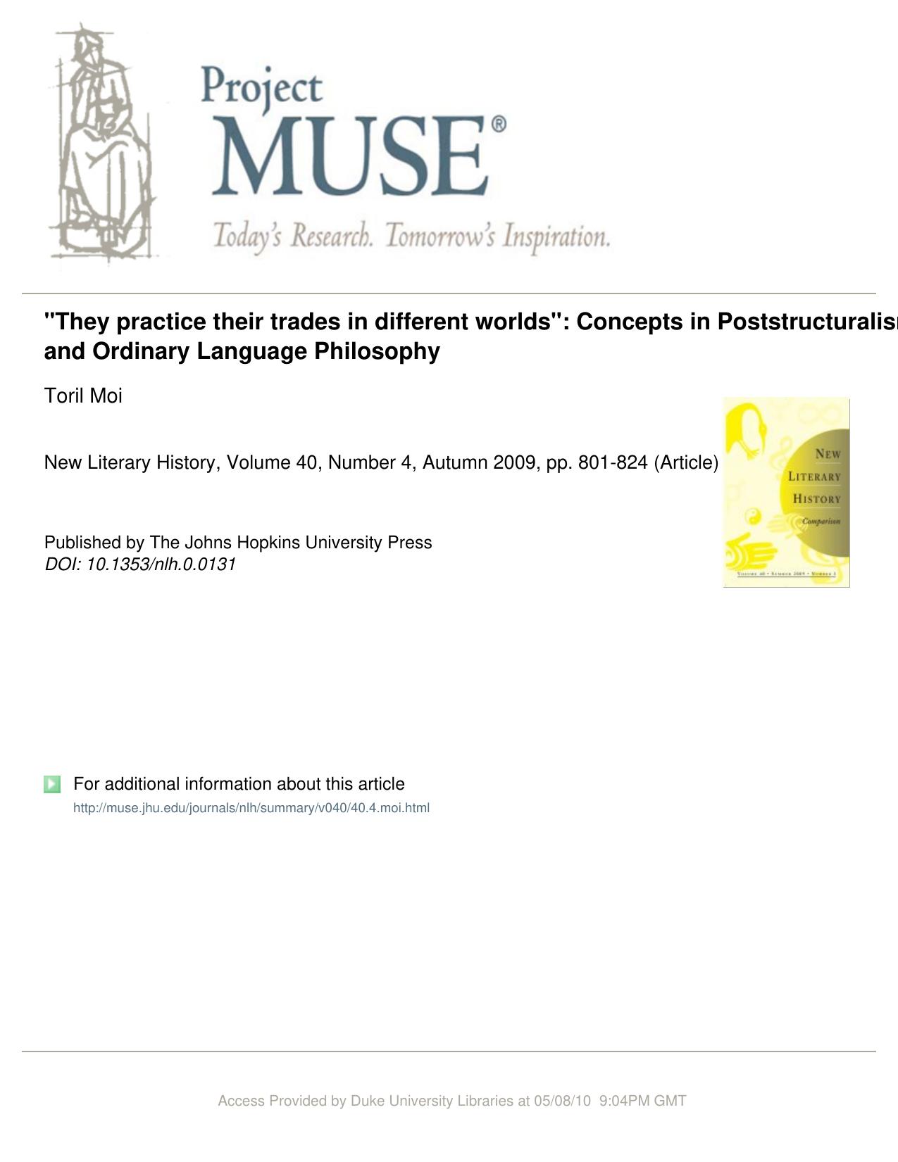 "They practice their trades in different worlds": Concepts in Poststructuralism and Ordinary Language Philosophy