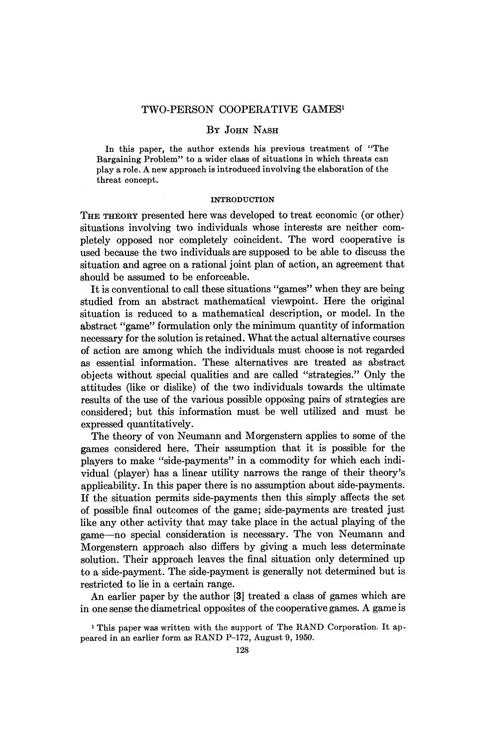 Two-Person Cooperative Games