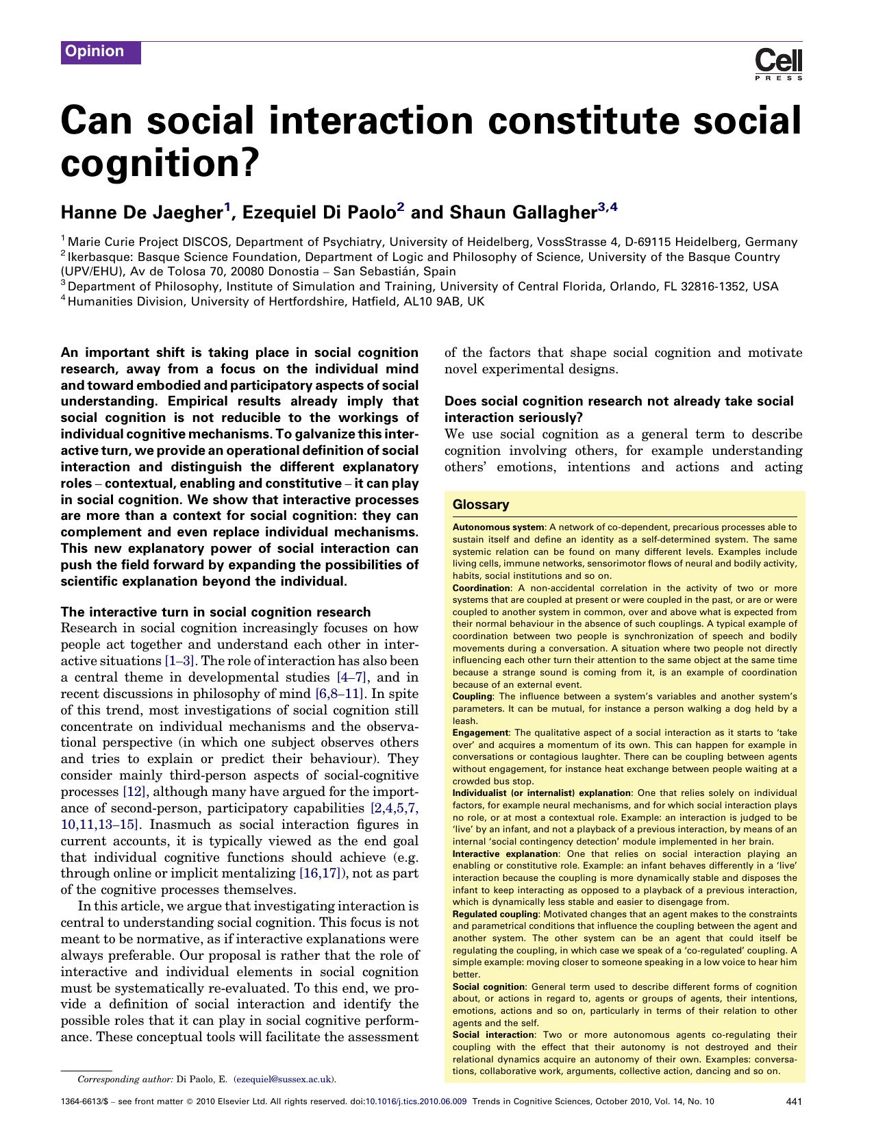 Can social interaction constitute social cognition?
