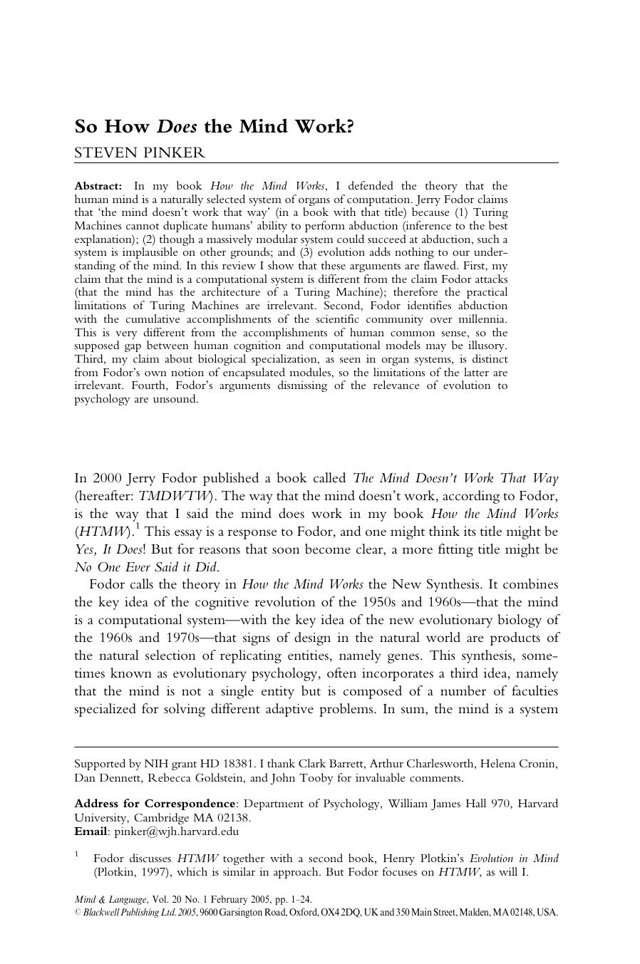 So How Does the Mind Work?