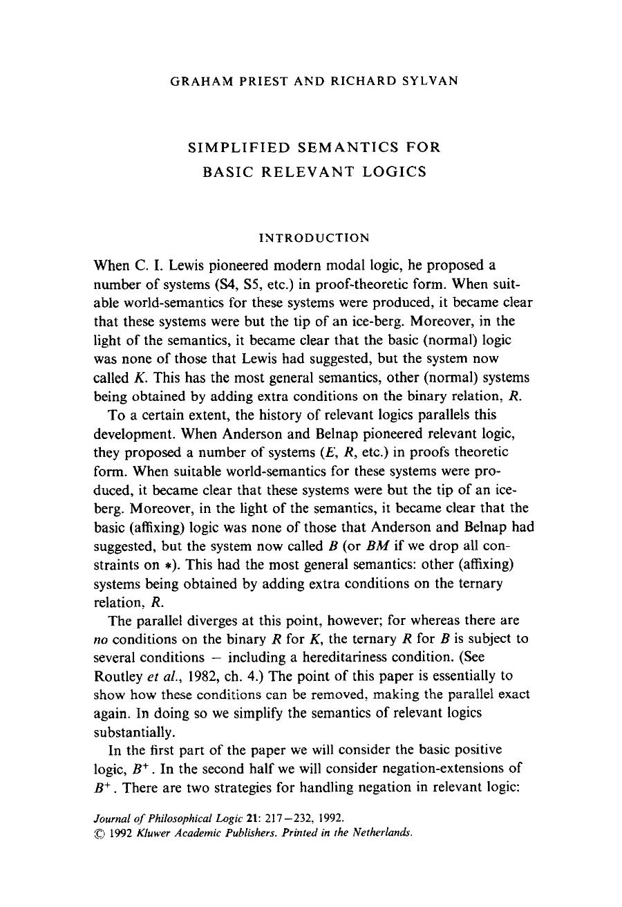 Simplified semantics for basic relevant logics