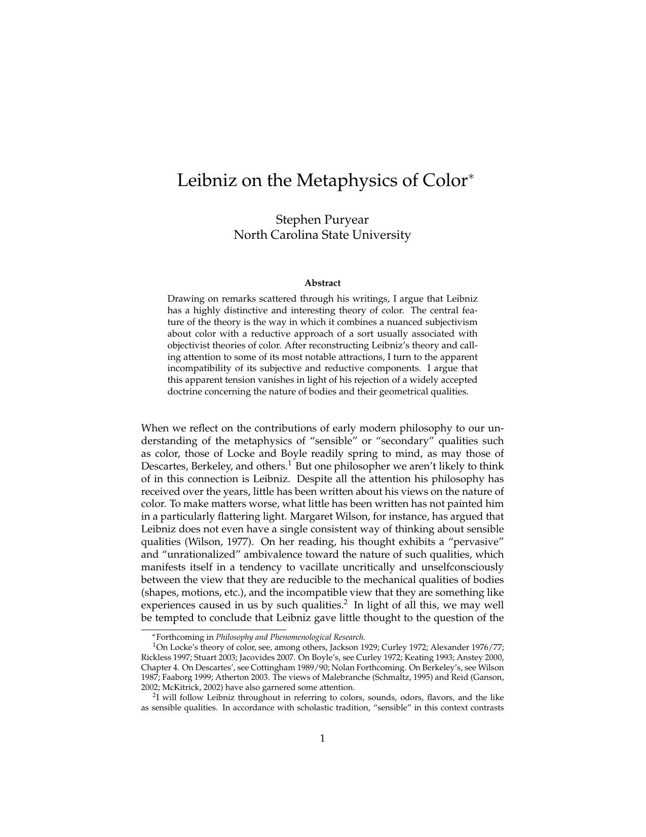 Leibniz on the Metaphysics of Color