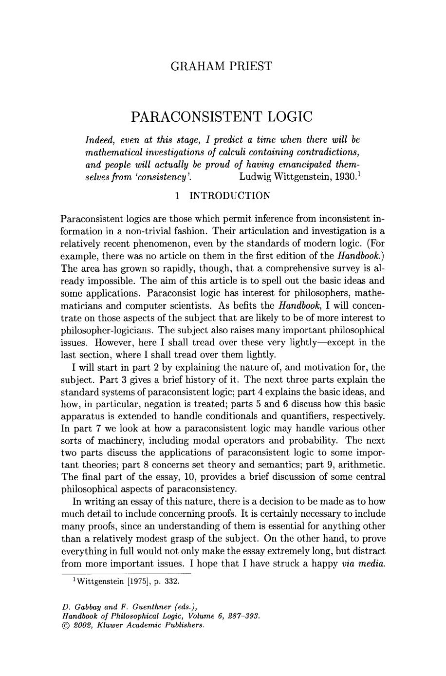 Paraconsistent Logic