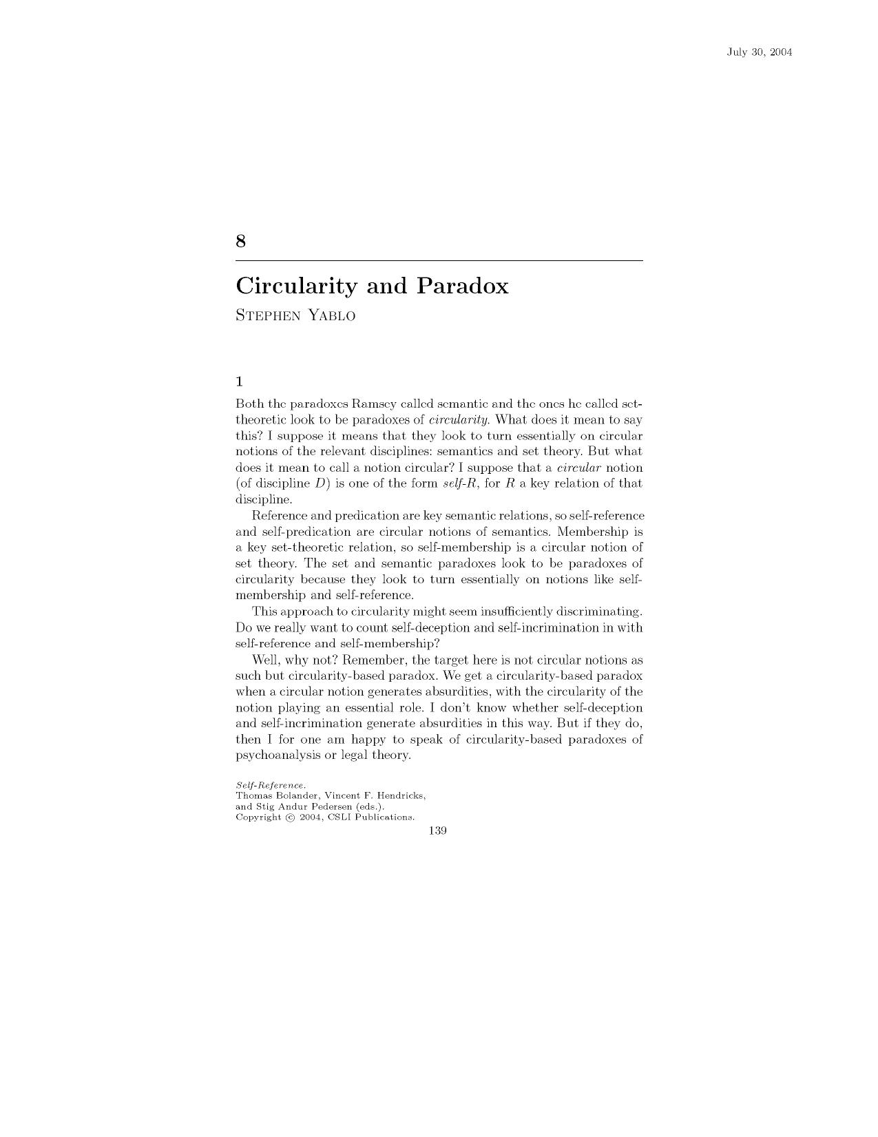 Circularity & Paradox