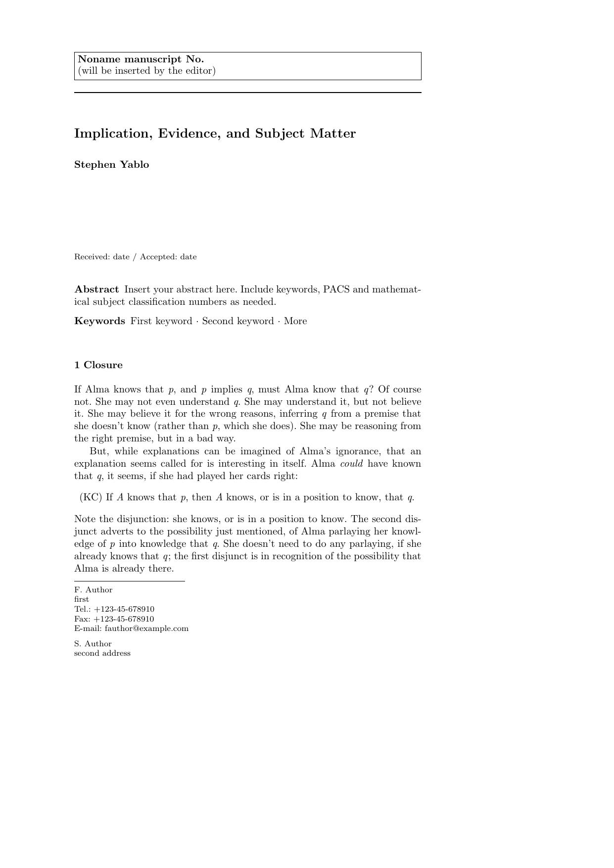 Implication, Evidence, and Subject Matter