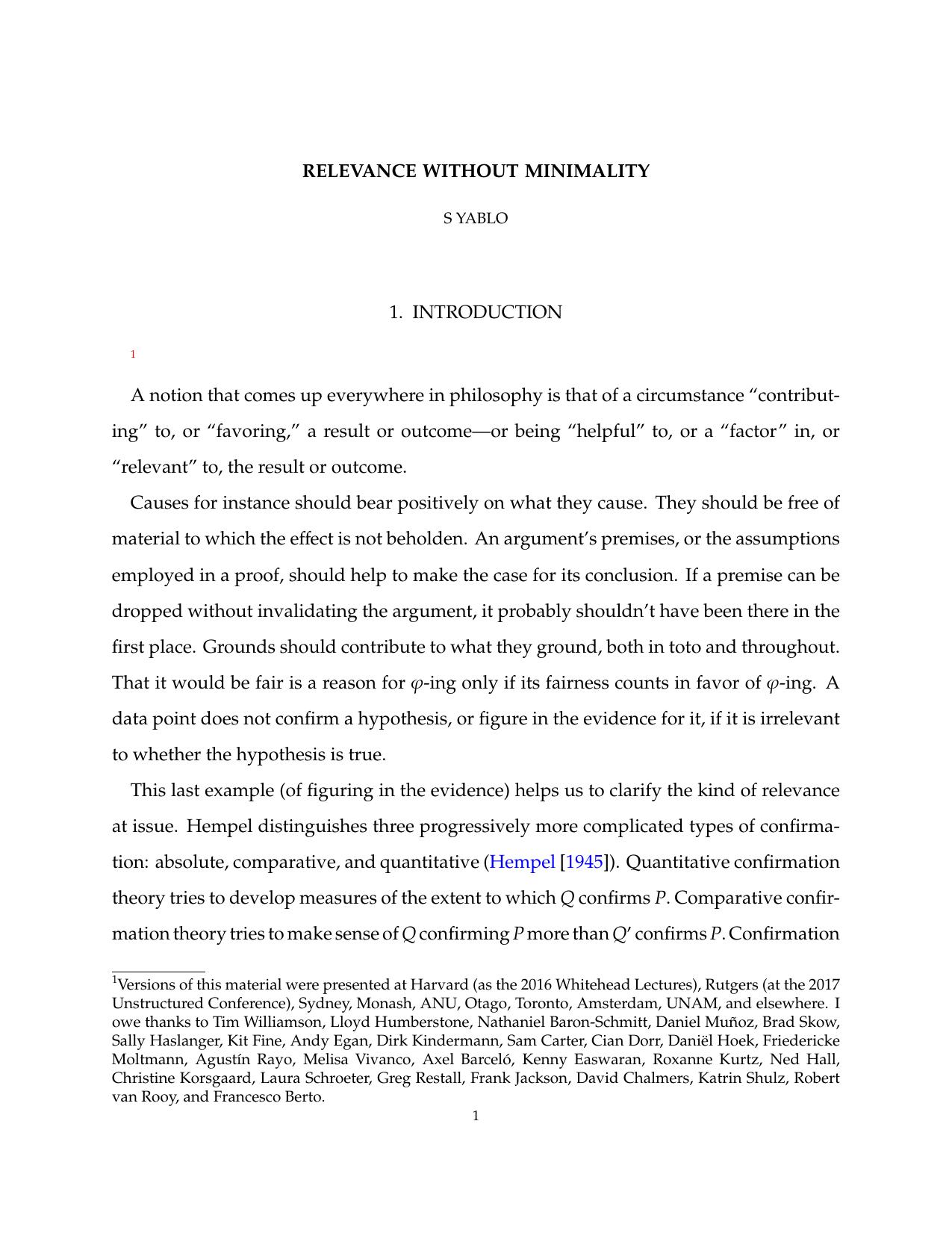 Relevance Without Minimality