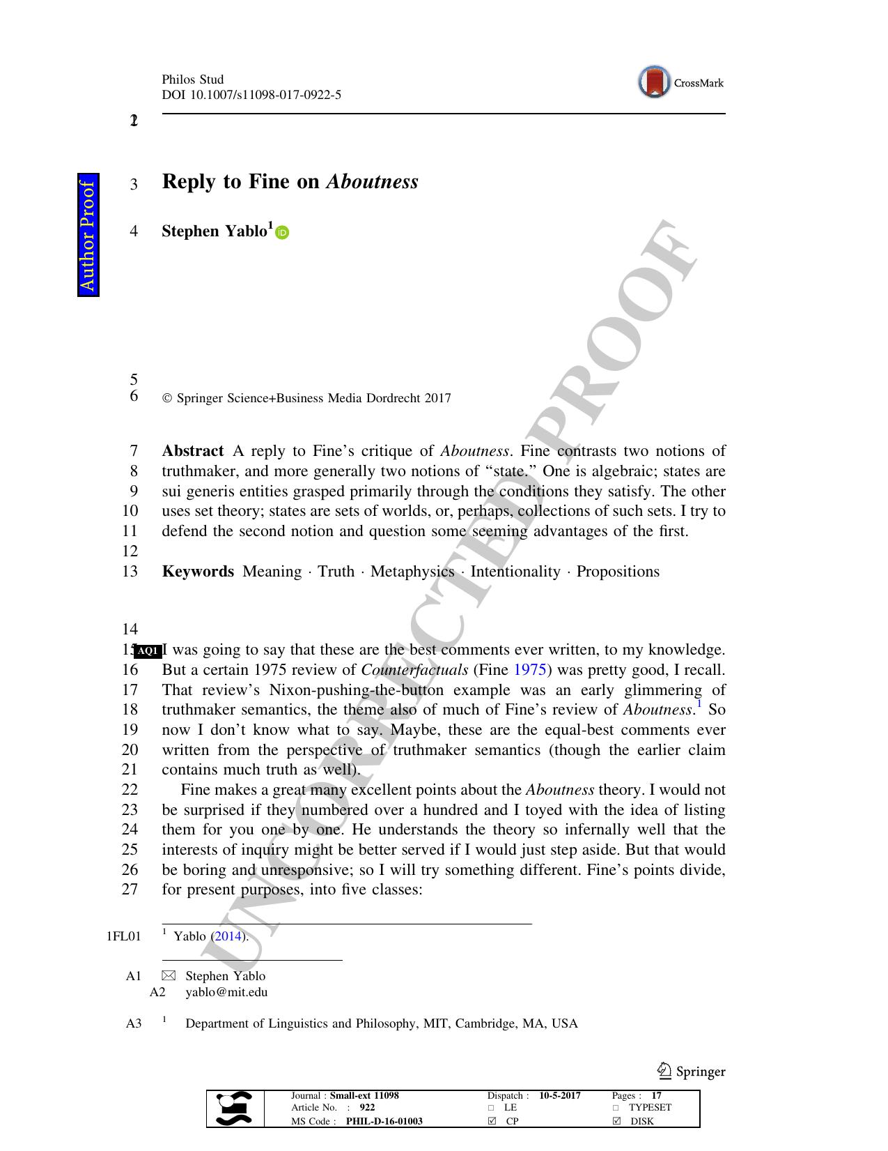 Reply to Fine on Aboutness (A Theory of Perceptual Objects)