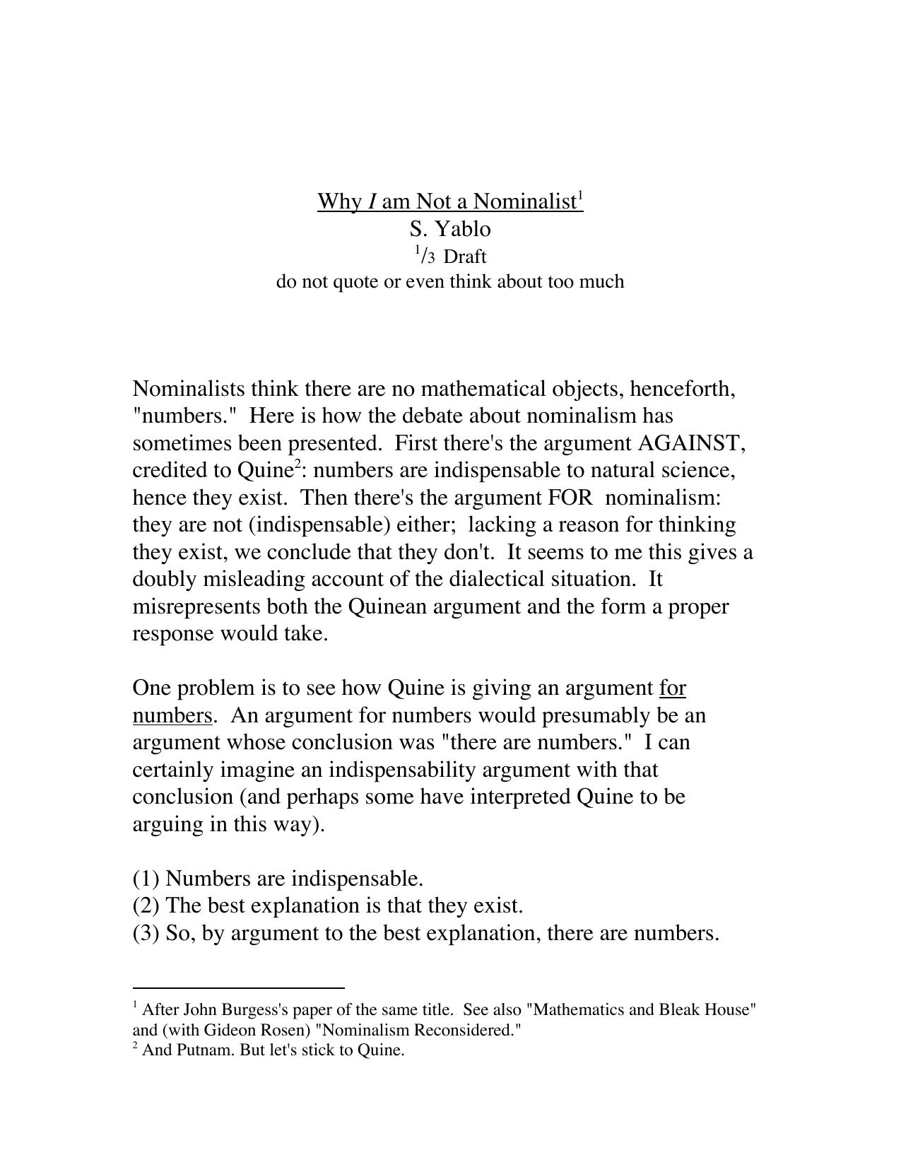 Why I am Not a Nominalist