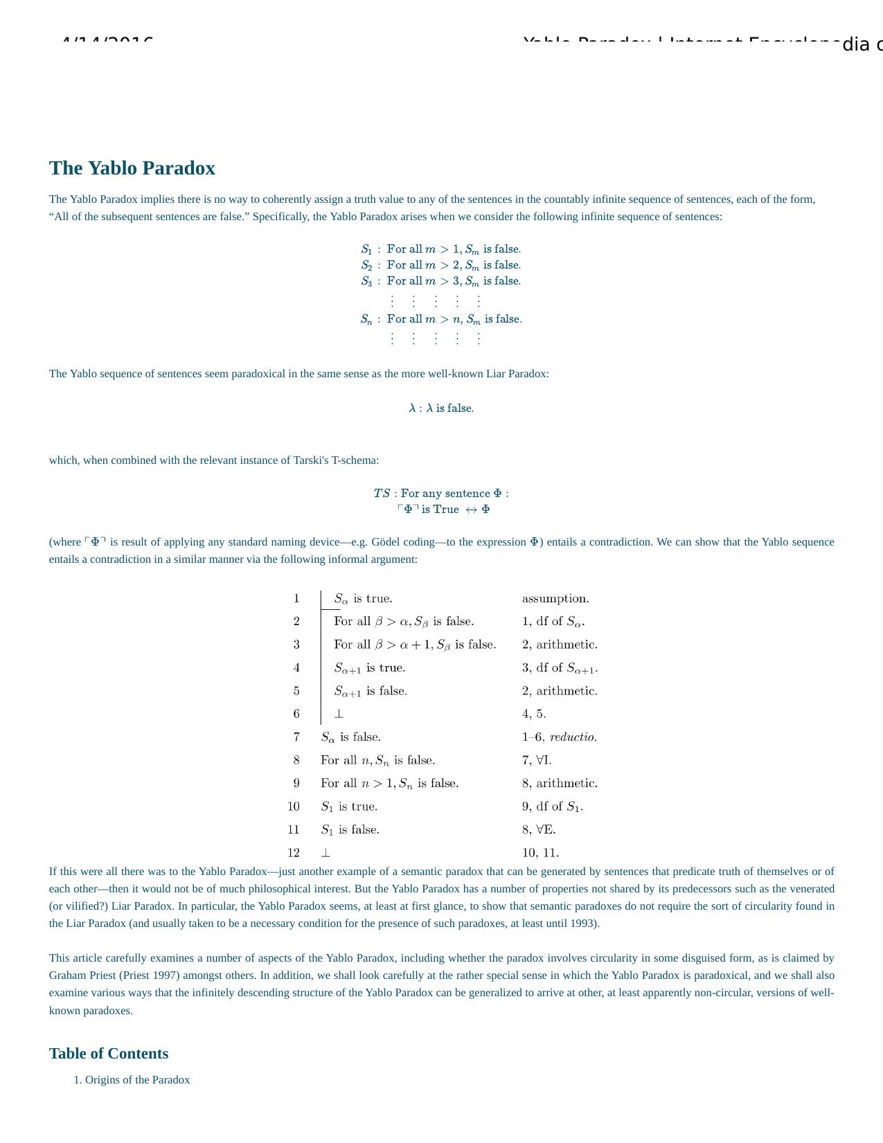 Yablo Paradox - Internet Encyclopedia of Philosophy