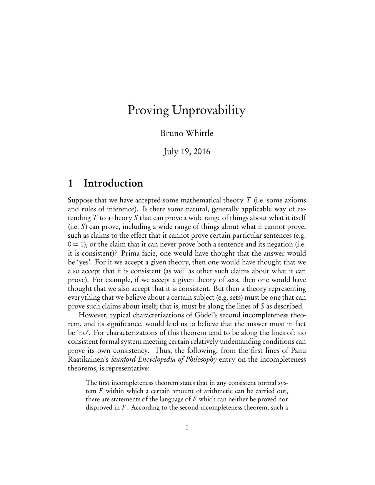 Proving Unprovability