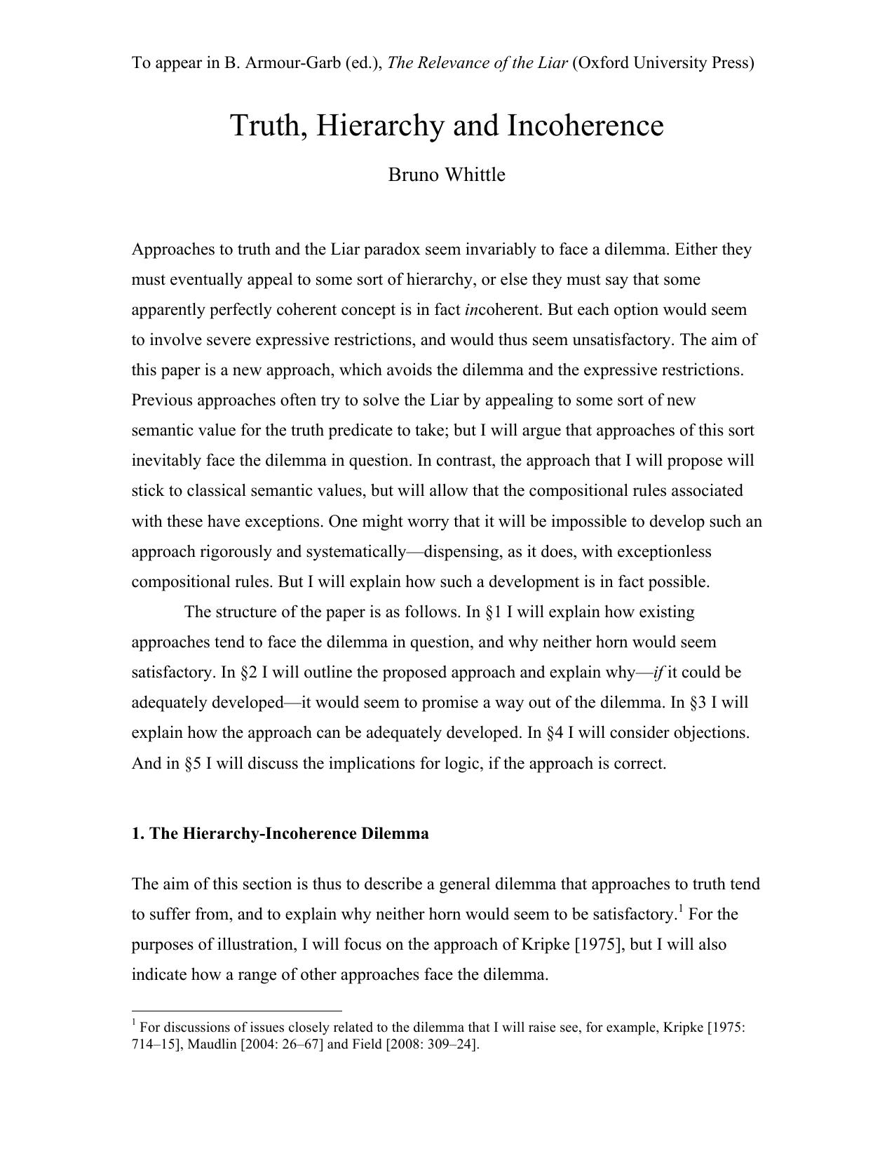 Truth, Hierarchy & Incoherence