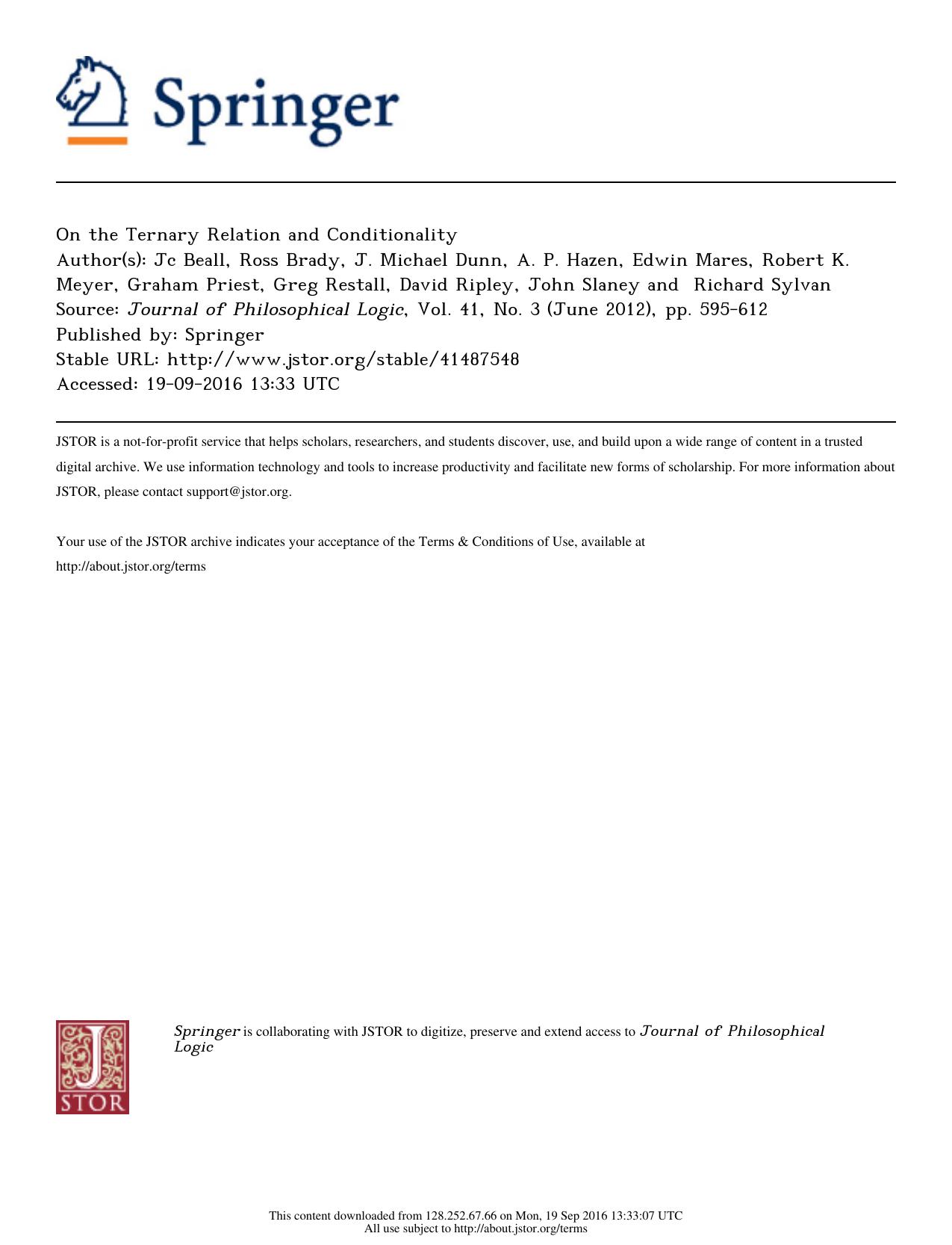 On the Ternary Relation and Conditionality