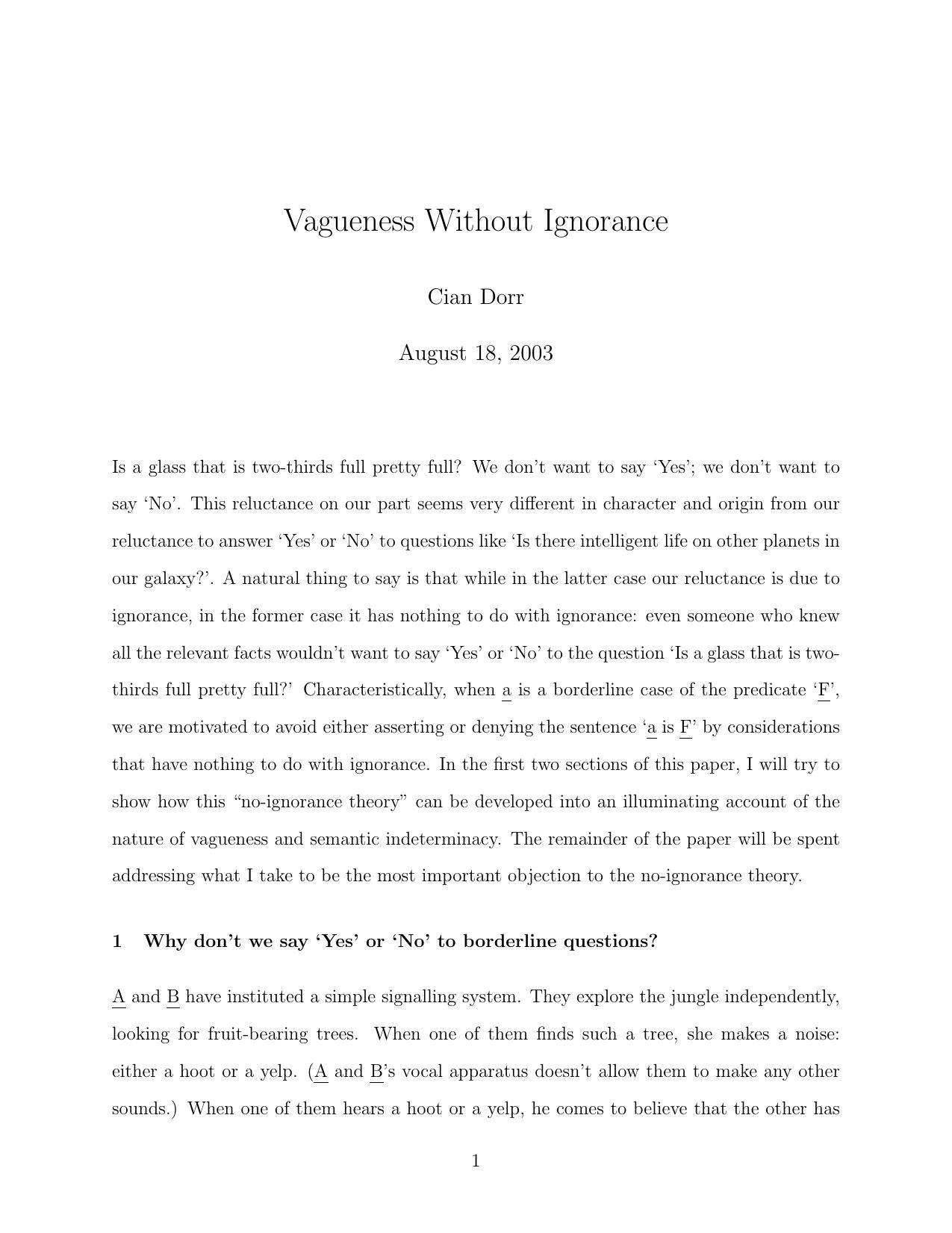 Vagueness Without Ignorance