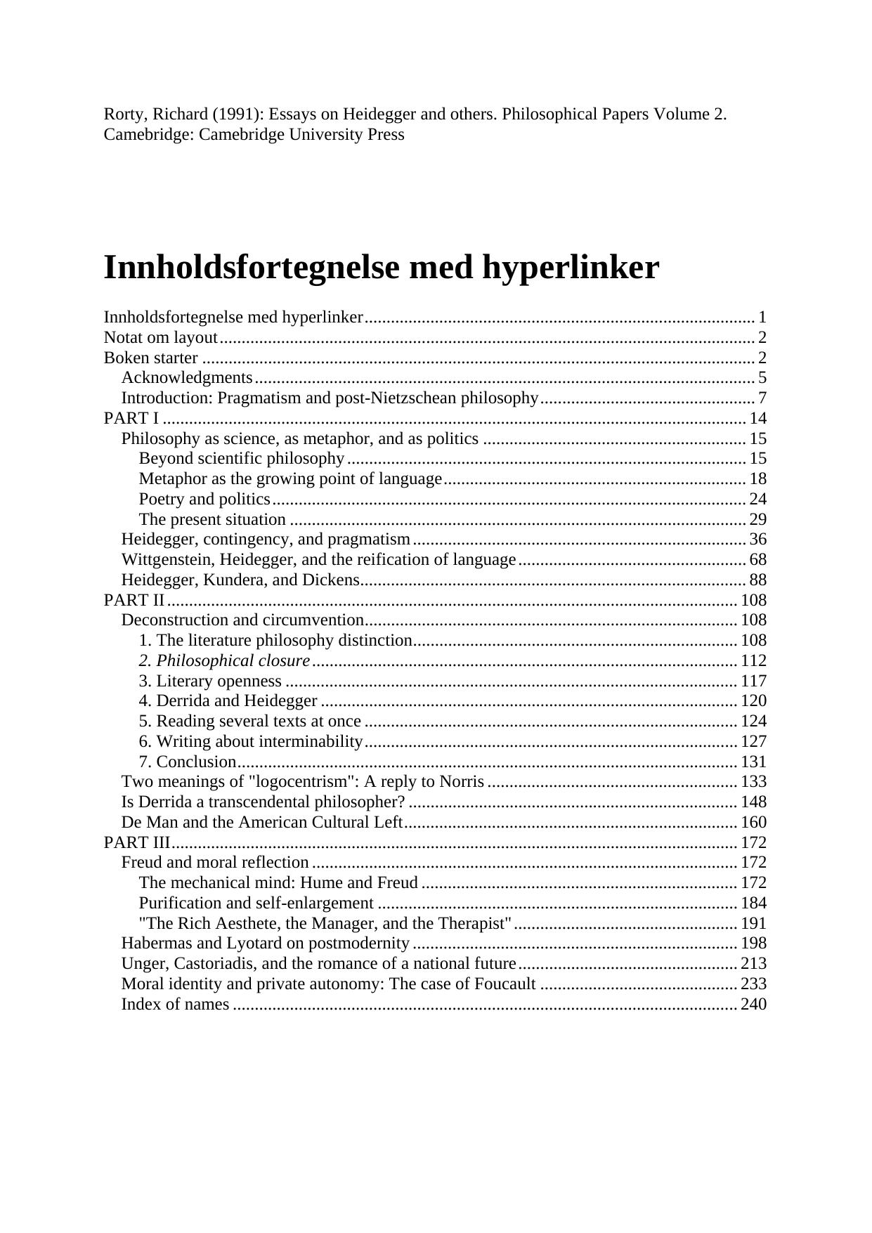 Essays on Heidegger and others