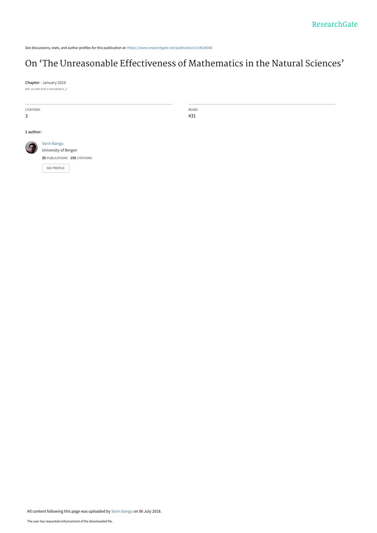 On ‘The Unreasonable Effectiveness of Mathematics in the Natural Sciences’