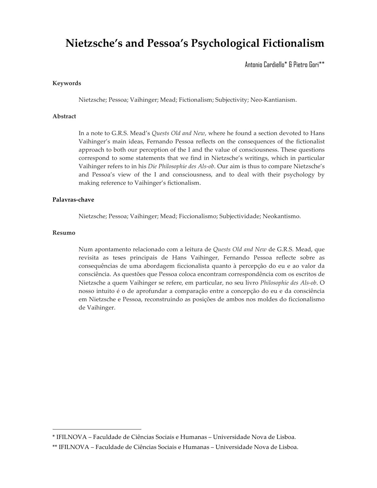 Nietzsche’s and Pessoa’s Psychological Fictionalism