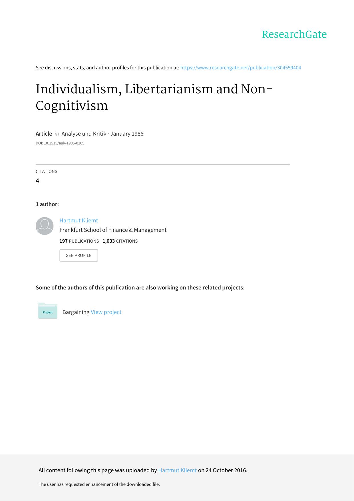 Individualism, Libertarianism and Non-Cognitivism