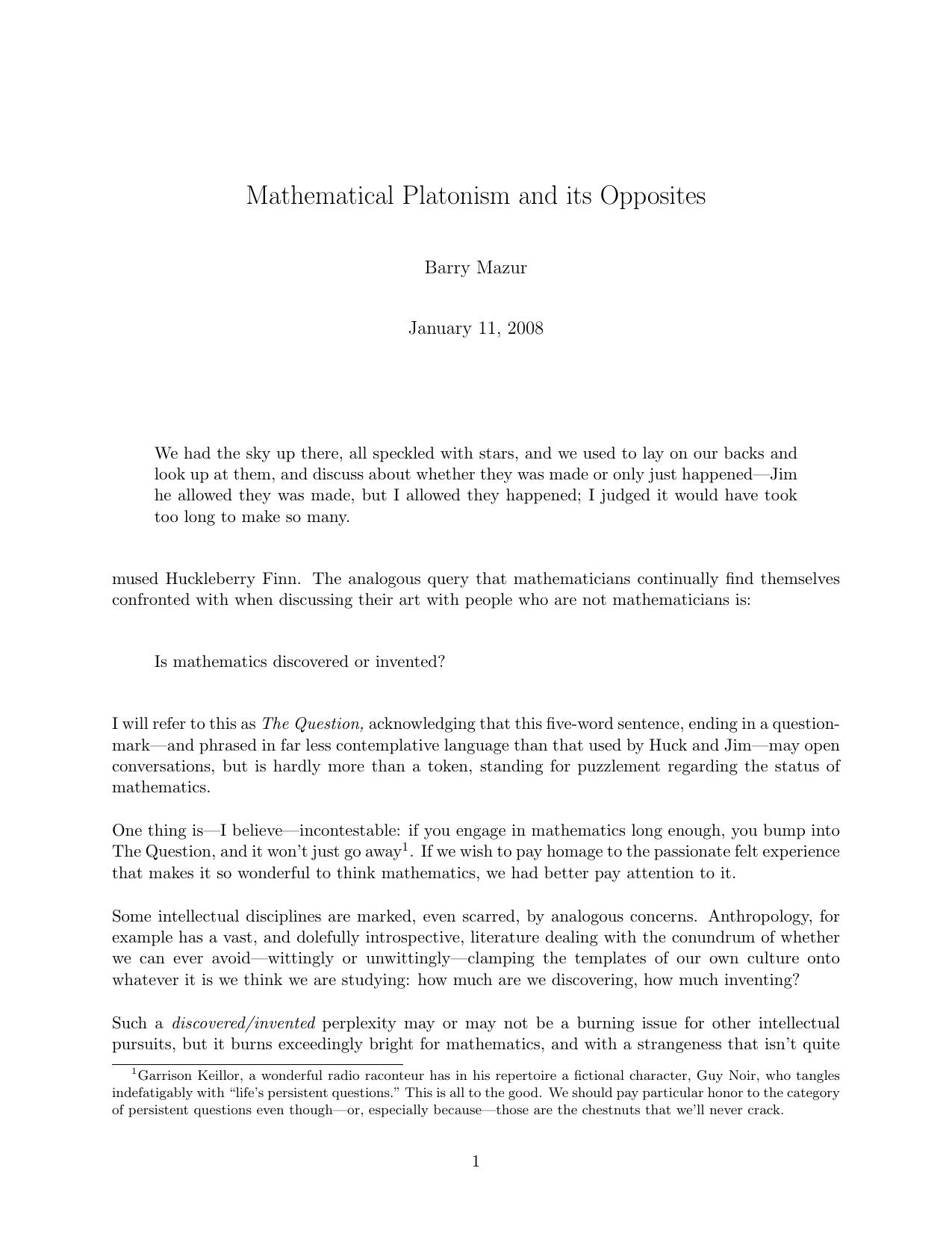 Mathematical Platonism and Opposites
