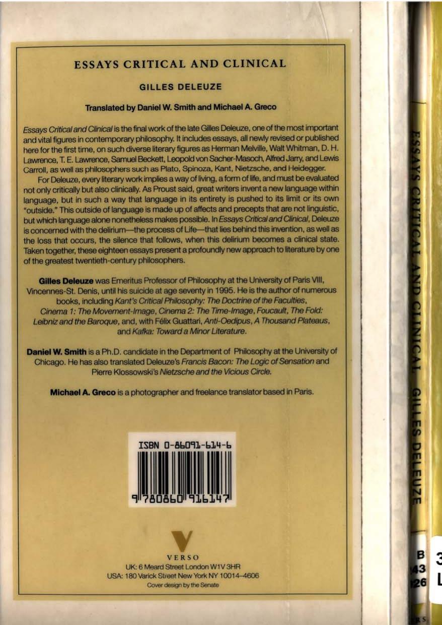 Essays Critical and Clinical