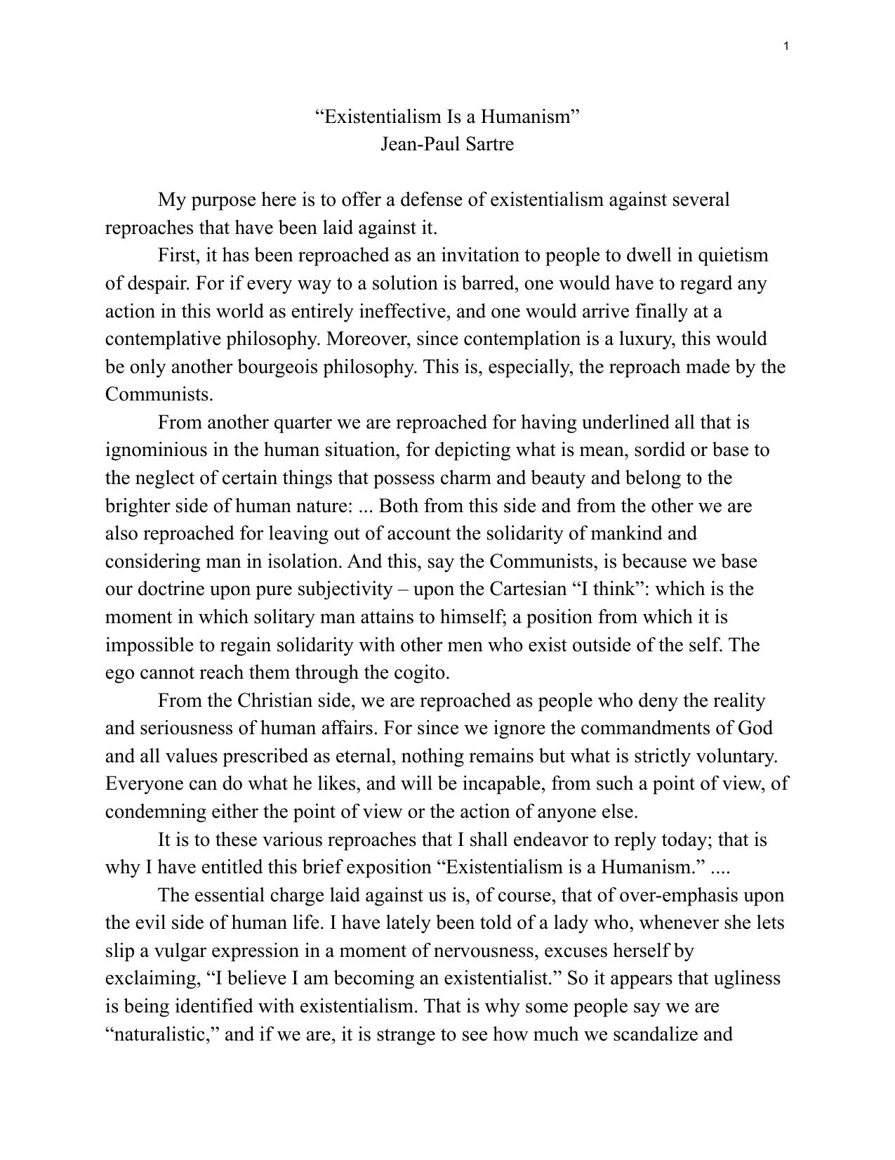 Existentialism is a Humanism