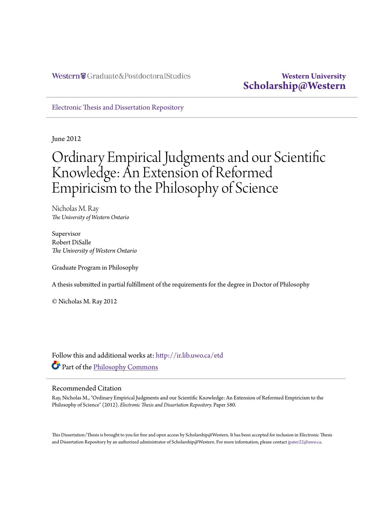 Ordinary Empirical Judgments and our Scientific Knowledge: An Extension of Reformed Empiricism to the Philosophy of Science