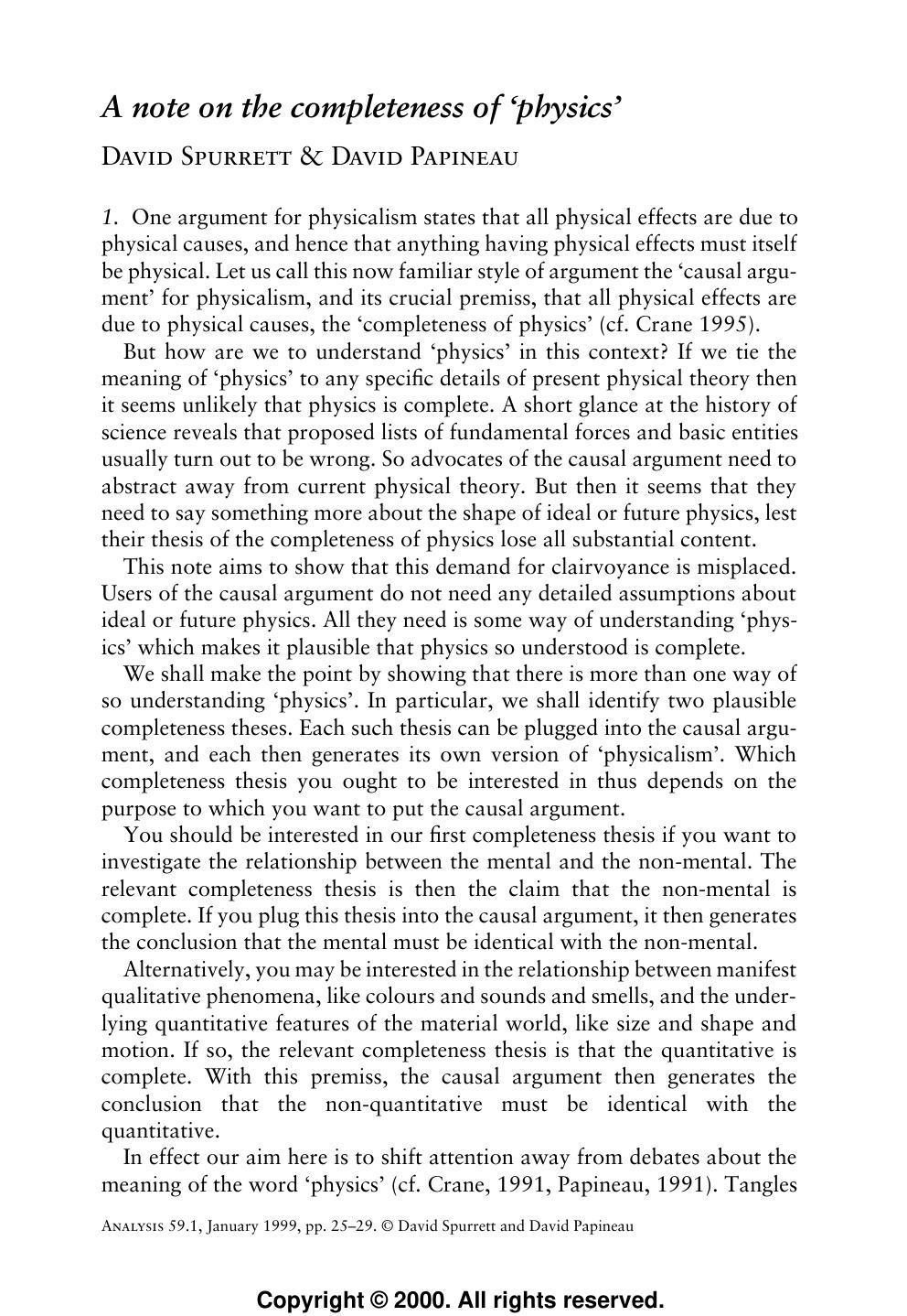 A note on the completeness of ‘physics’